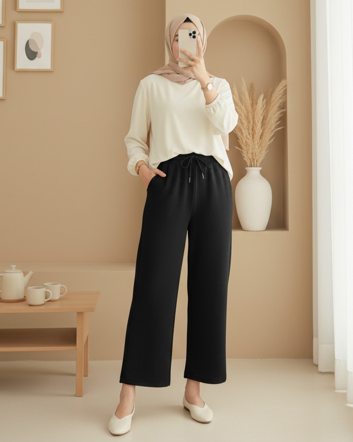 Moda Morfo Cepli Beli Bağcıklı Zra Krep Pantolon -K. Kahve