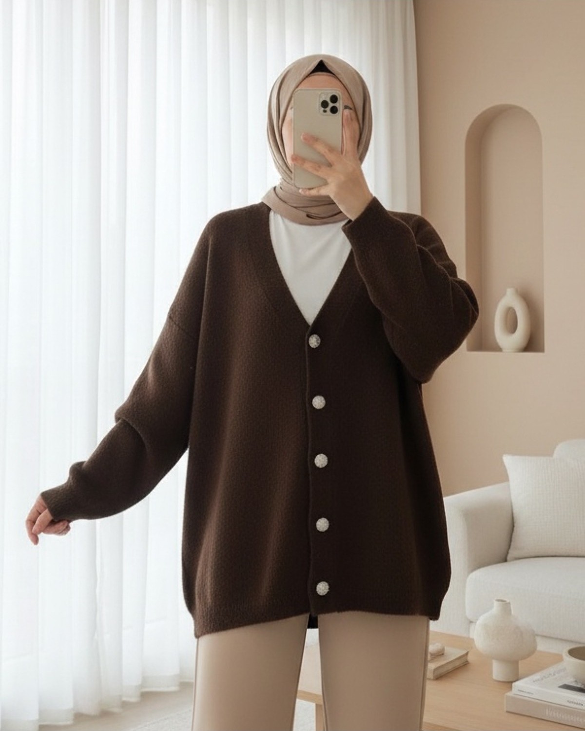 Moda Morfo Önü Düğmeli Sakallı Salaş Triko Hırka -Siyah
