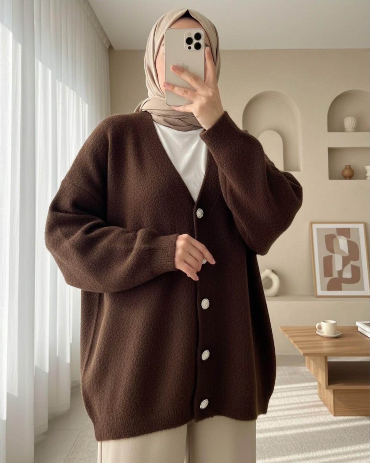 Moda Morfo Önü Düğmeli Sakallı Salaş Triko Hırka -Siyah görsel 3