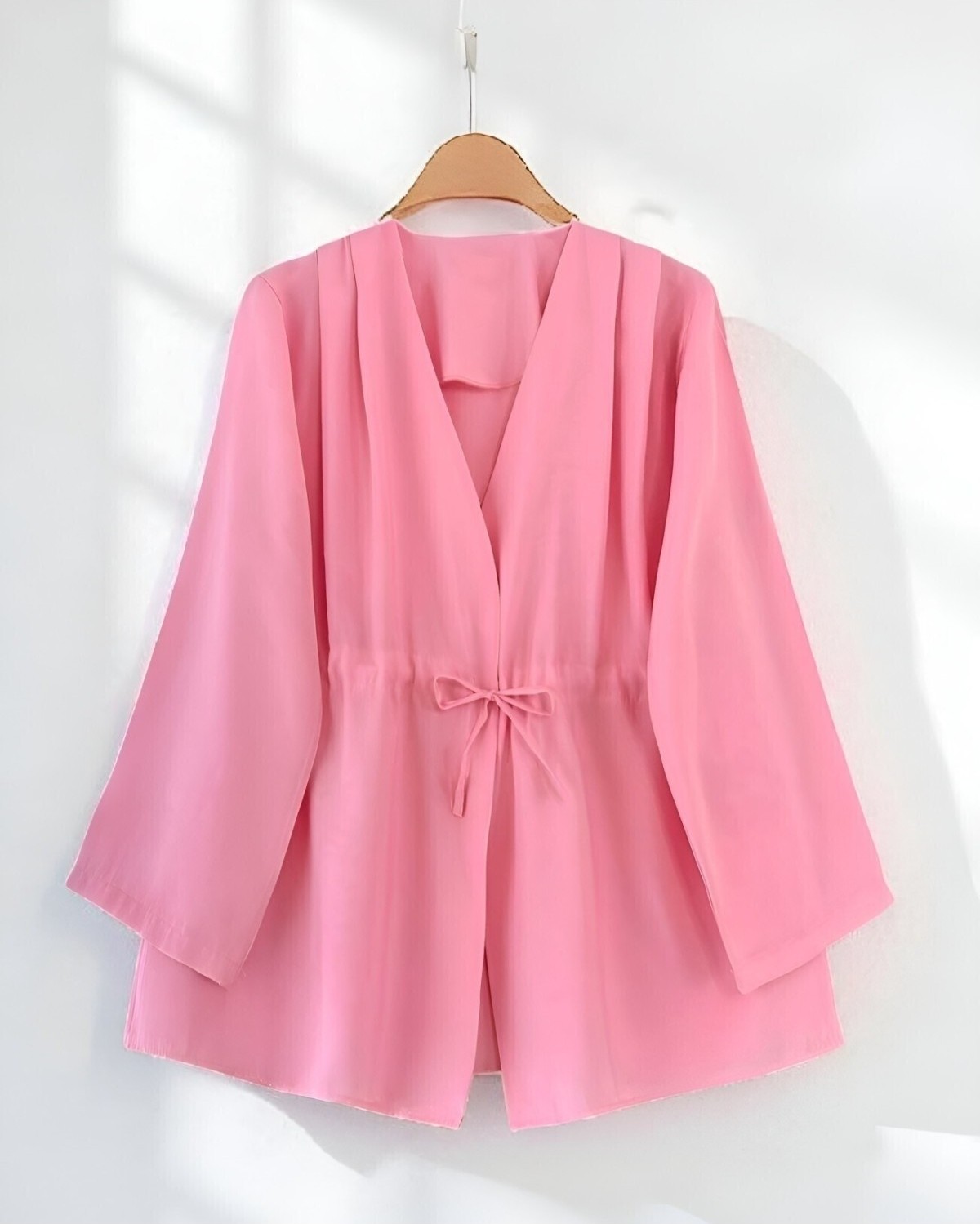Moda Morfo Beli Tünel Bağcıklı Modal Kimono -Pembe