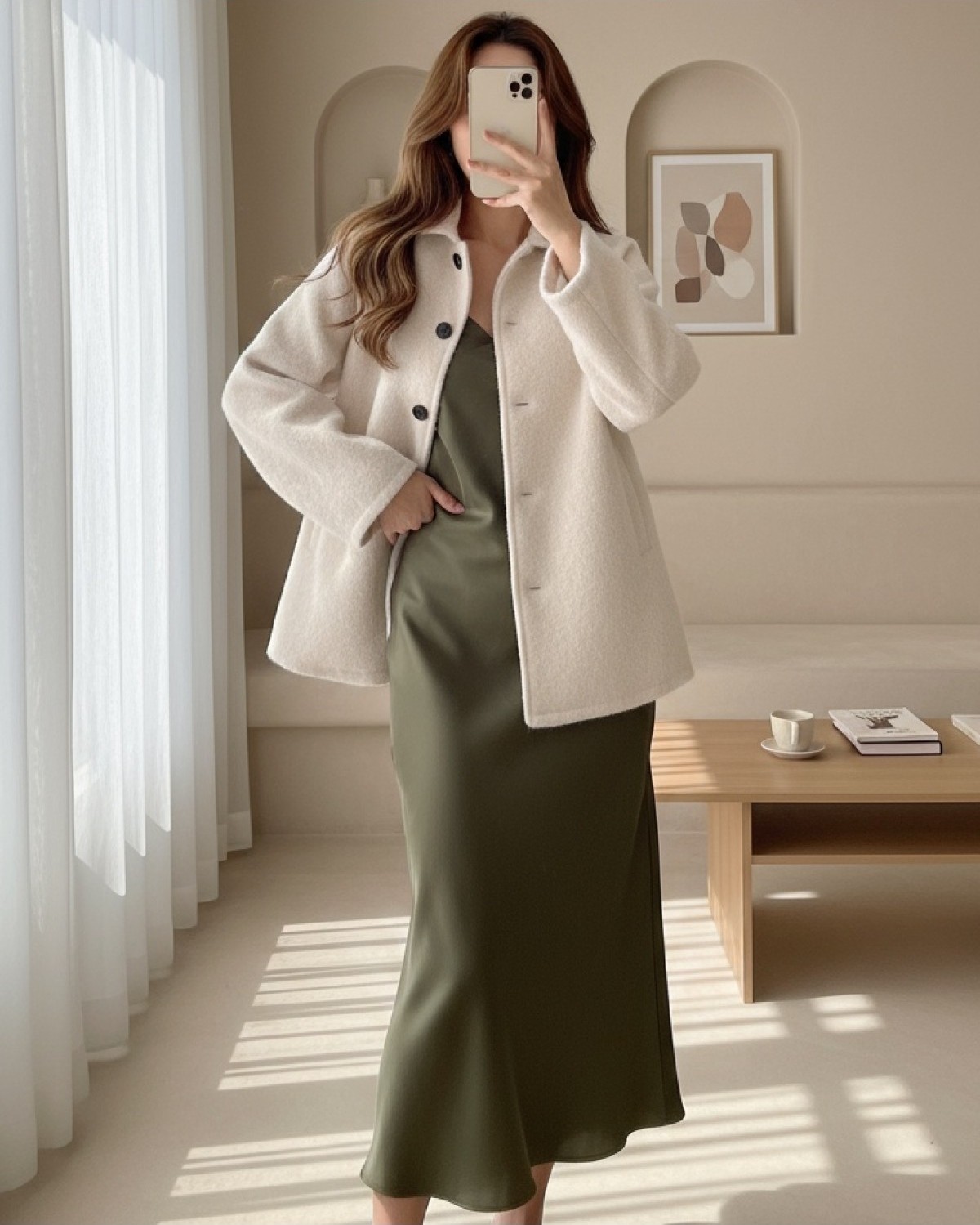 Moda Morfo Çift Cepli Önü Düğmeli Astarlı Buklet Kaban -Siyah