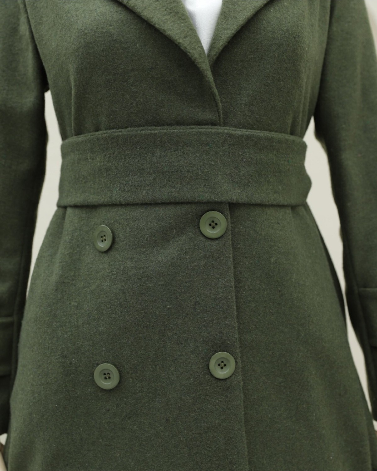Moda Morfo Arkası Bolero Detaylı Kemerli Kaşe Kaban -Haki görsel 4
