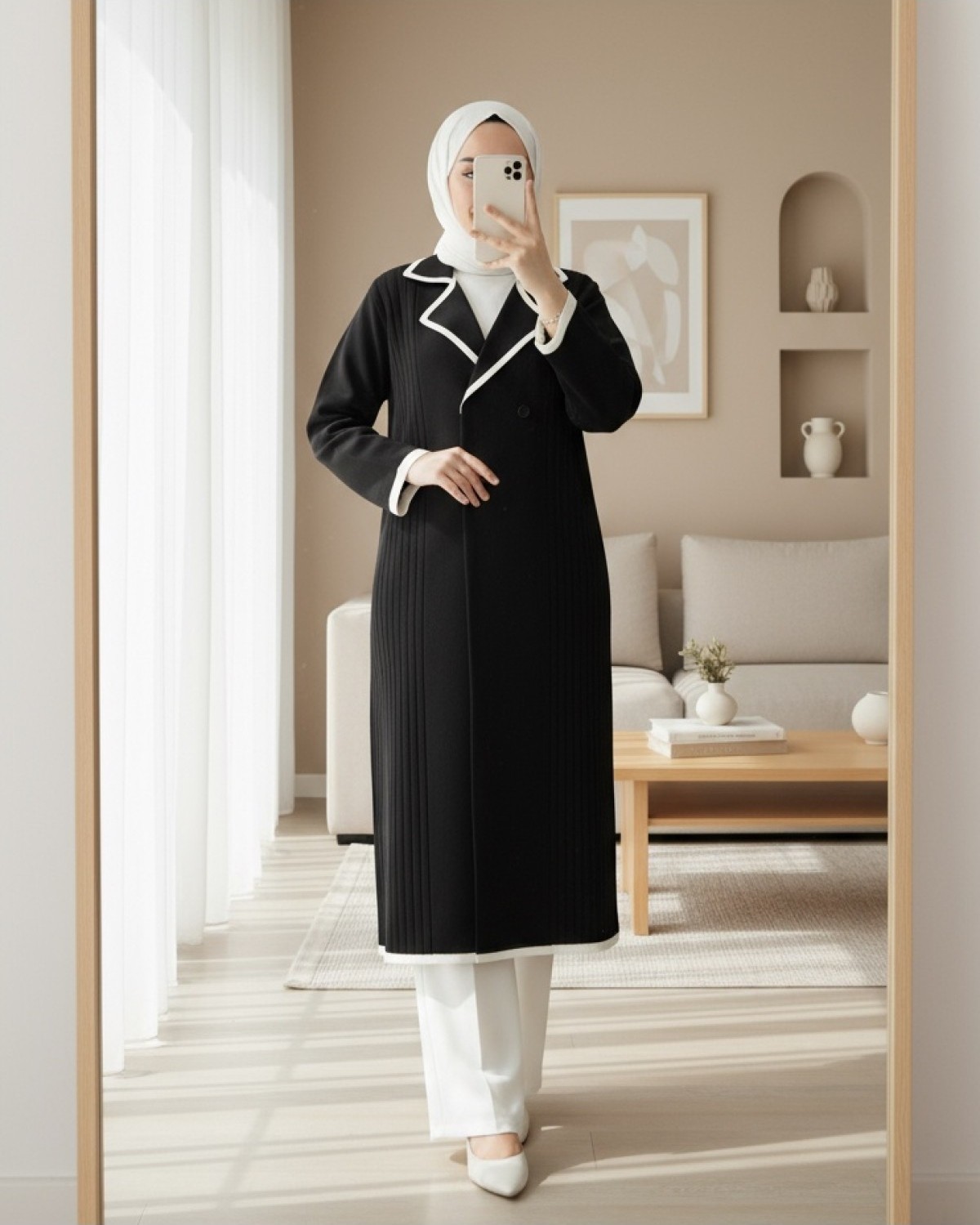 Moda Morfo Önü Çıtçıtlı Cepli Uzun Triko Hırka -Siyah görsel 2