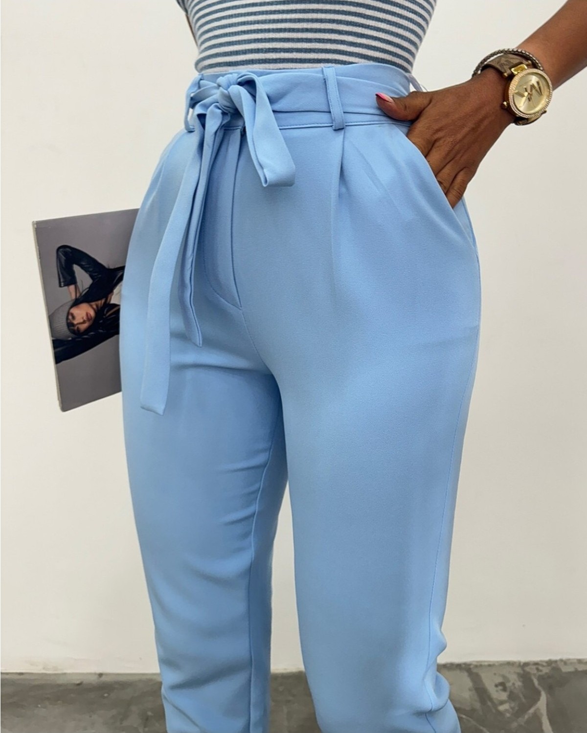 Moda Morfo Kemerli Bilek Pantolon -Pudra görsel 2