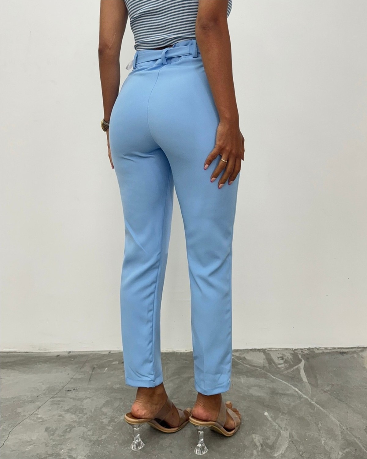 Moda Morfo Kemerli Bilek Pantolon -Pudra görsel 4