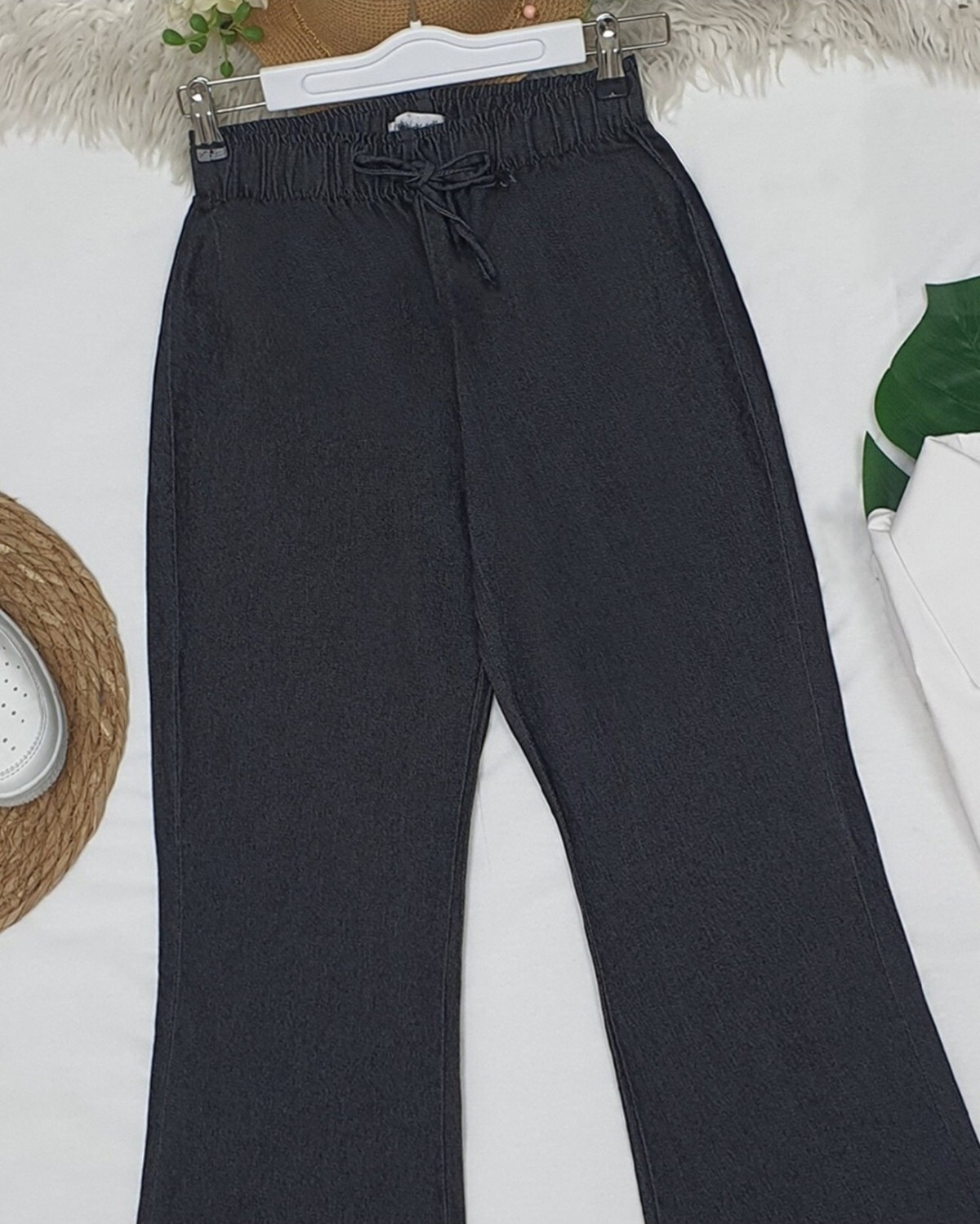 Moda Morfo İspanyol Paça Bağcık Detaylı Kot Pantolon -Antrasit görsel 3