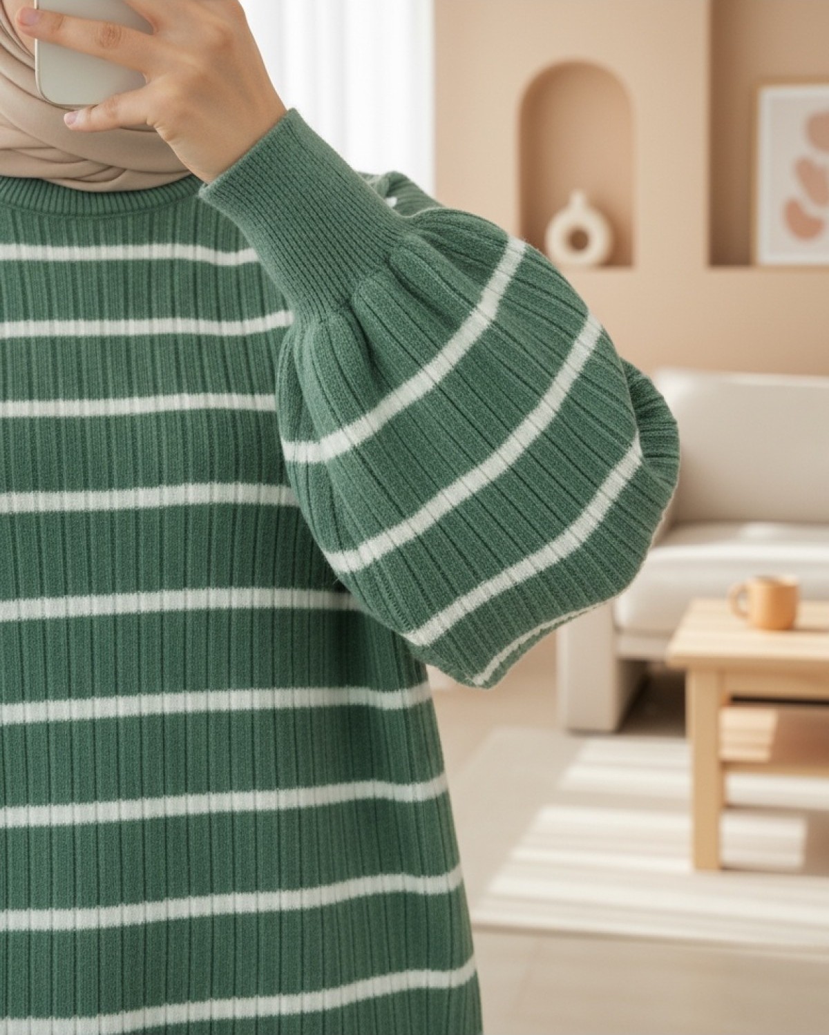 Moda Morfo Bisiklet Yaka Fitilli Triko Tunik -Kahve