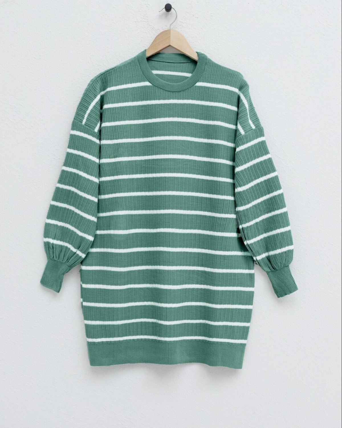 Moda Morfo Bisiklet Yaka Fitilli Triko Tunik -Kahve görsel 3