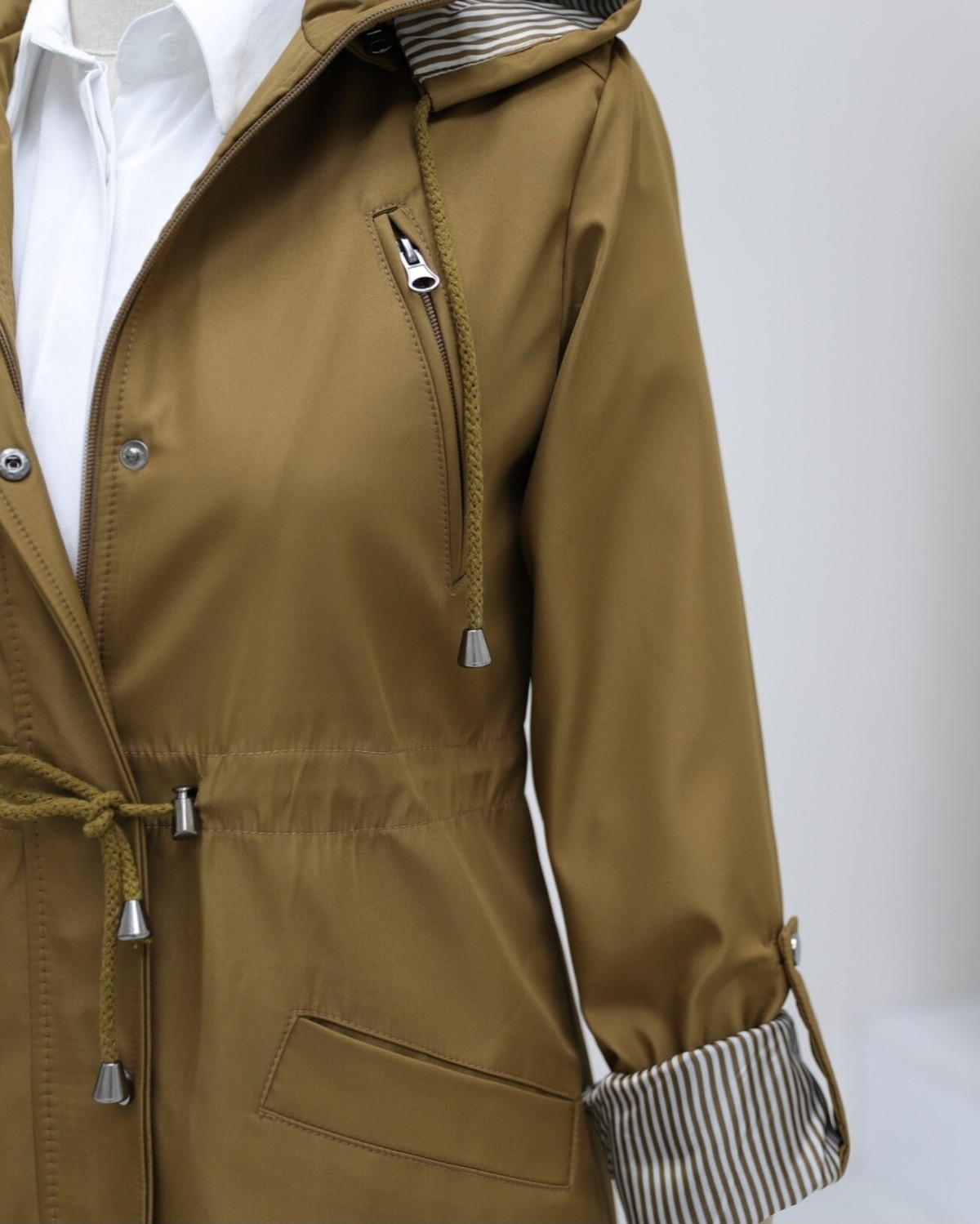 Moda Morfo Çıtçıtlı Fermuarlı Kapşonlu Trenckot -Taba görsel 3