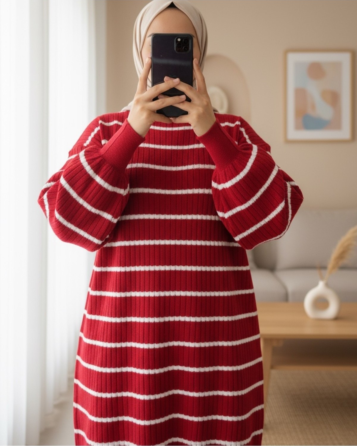 Moda Morfo Bisiklet Yaka Fitilli Triko Tunik -Kahve