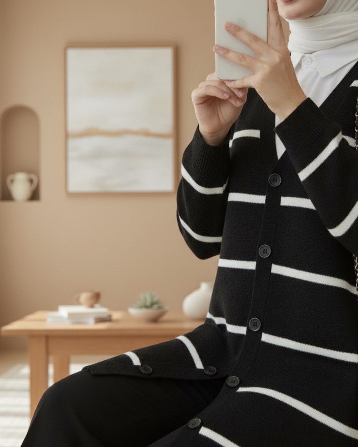 Moda Morfo Çizgili Düğmeli Hırka -Zümrüt görsel 7