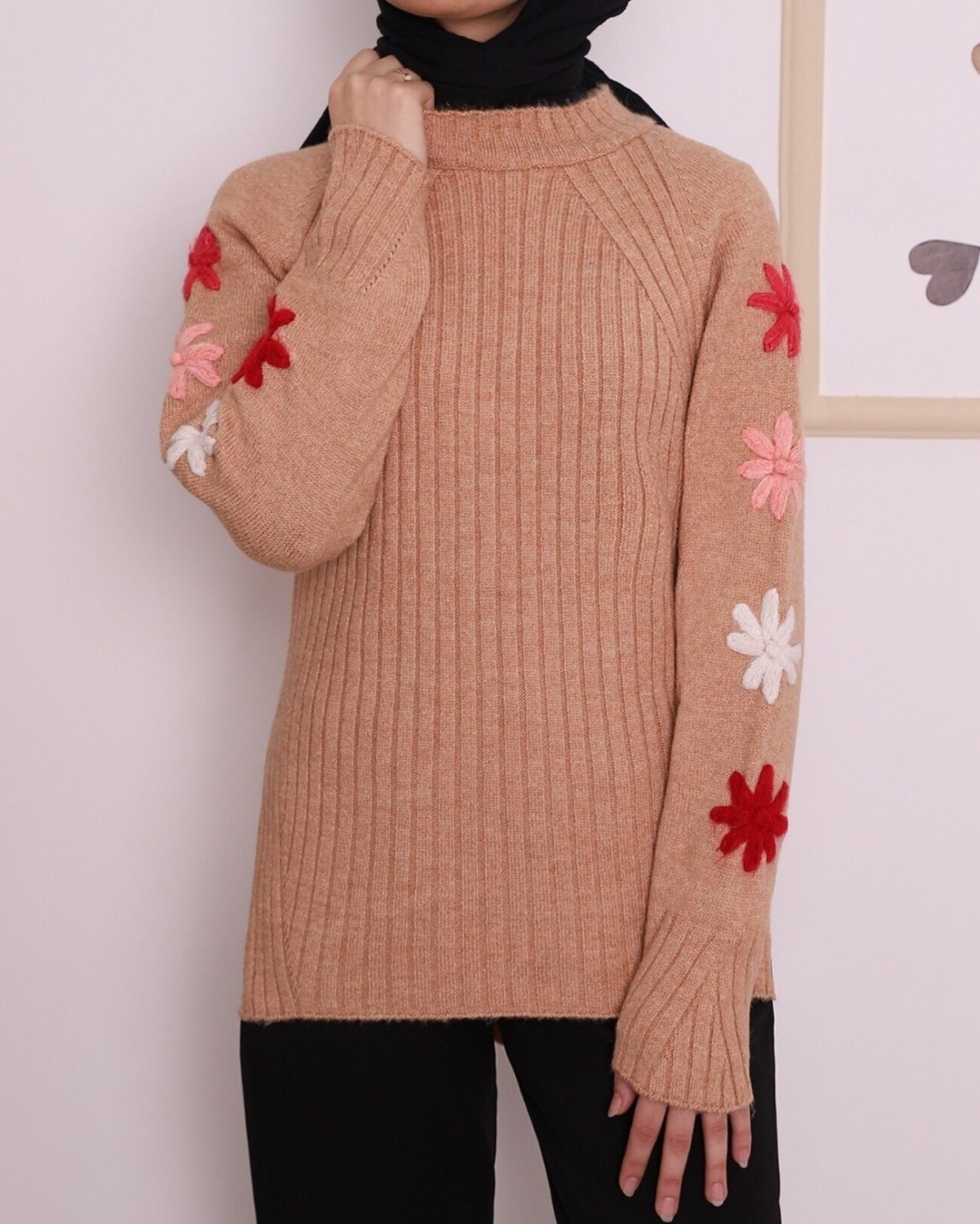 Moda Morfo Kabartma İşlemeli Arkası Uzun Kışlık Triko Tunik -Vizon