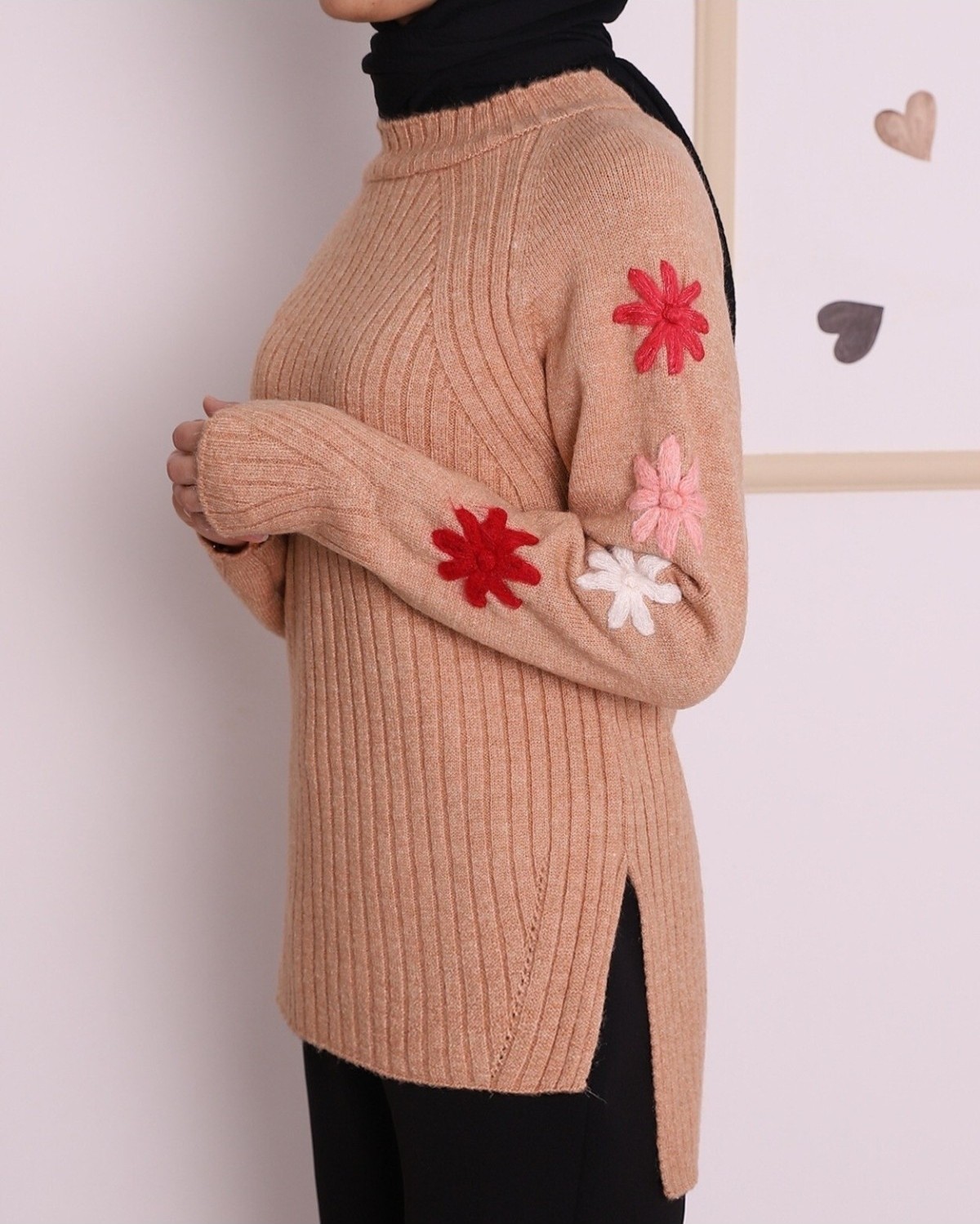 Moda Morfo Kabartma İşlemeli Arkası Uzun Kışlık Triko Tunik -Vizon görsel 3
