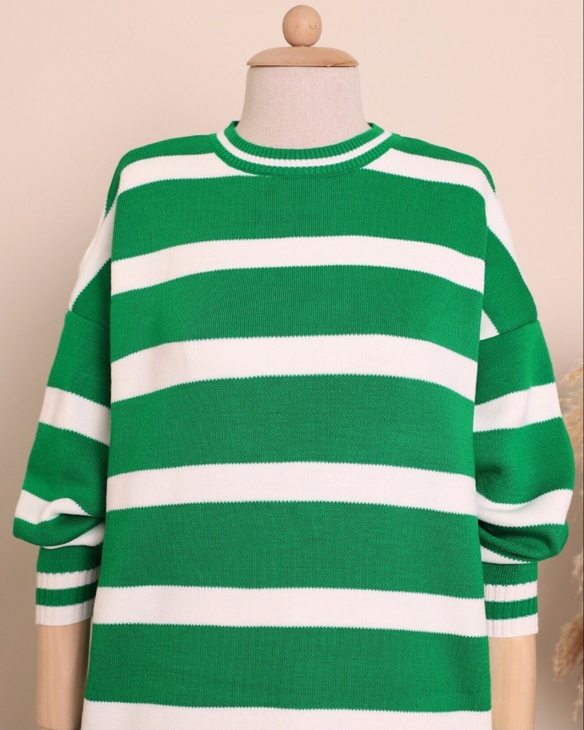 Moda Morfo Çizgili Kışlık Tesettür Triko Tunik -Yeşil görsel 4