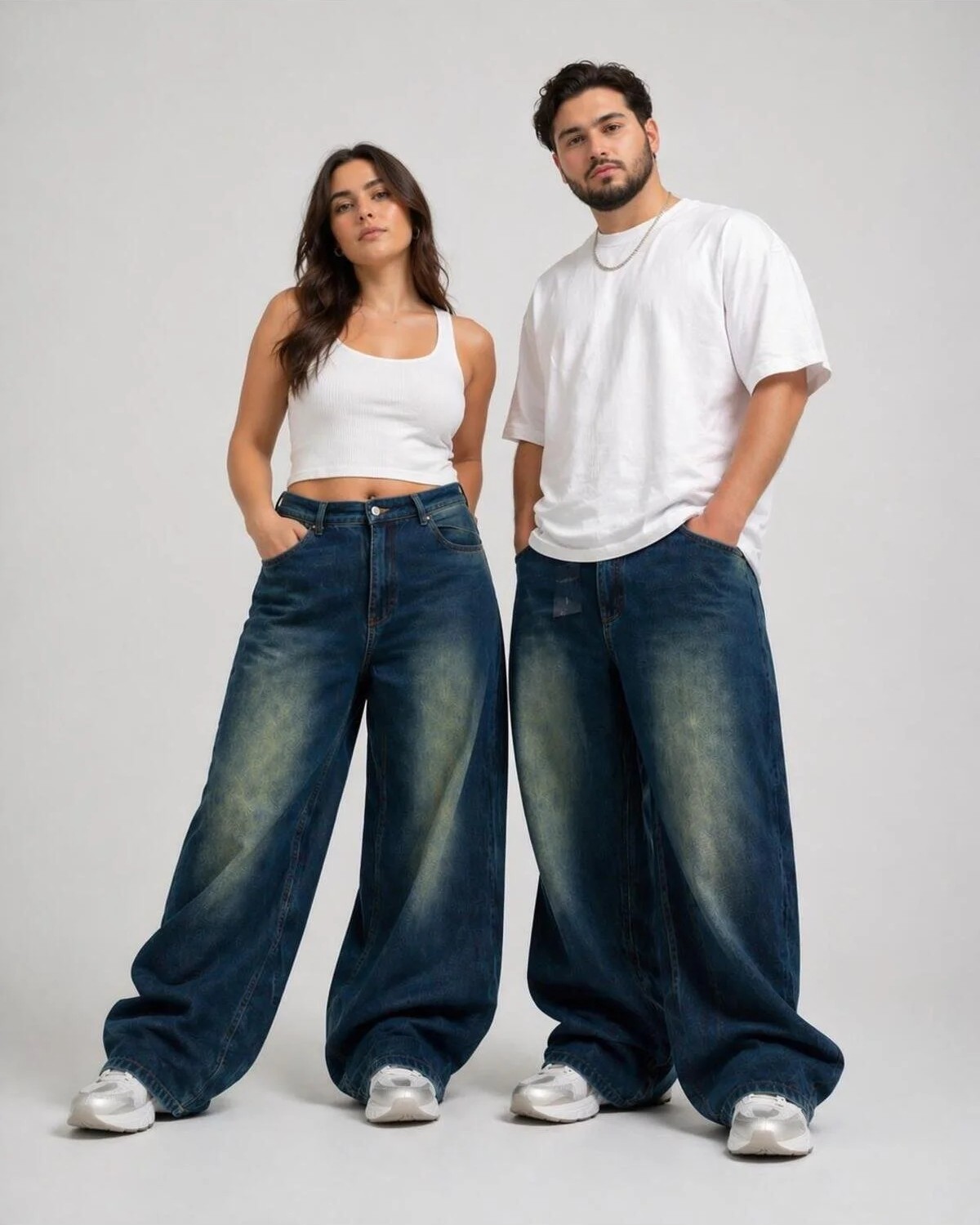 St.Poll Eskitme Füme Yıkamalı Unisex Büyük Beden Baggy Jean Pantolon