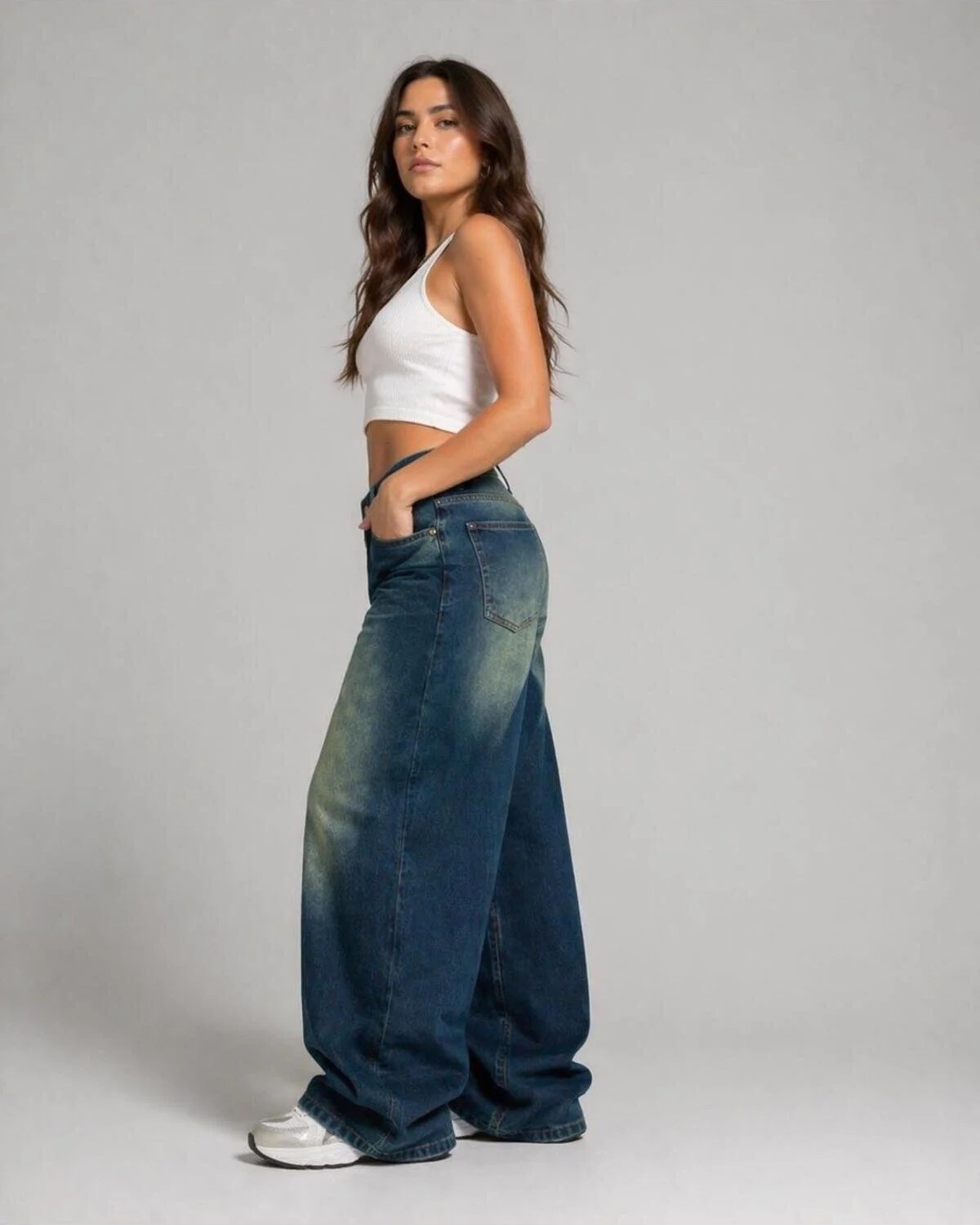 St.Poll Eskitme Füme Yıkamalı Unisex Büyük Beden Baggy Jean Pantolon görsel 3