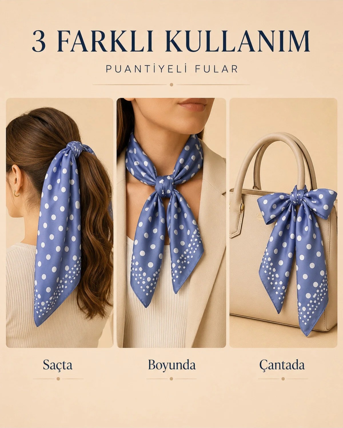 OUS Kadın Puantiyeli 50X50 cm Saten Fular, Kırmızı Ipeksi Dokulu Kare Boyun Saç ve Çanta Aksesuarı görsel 7