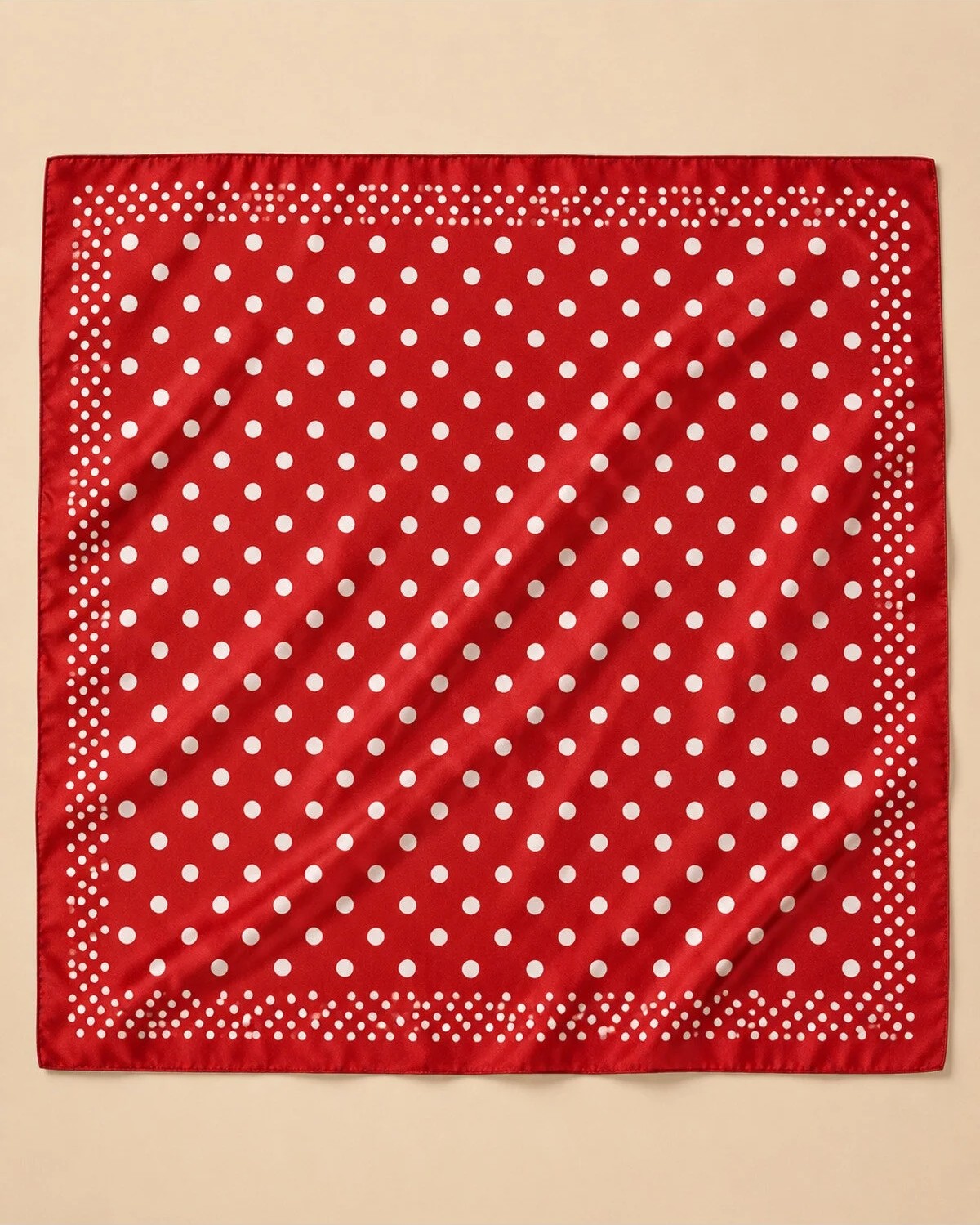 OUS Kadın Puantiyeli 50X50 cm Saten Fular, Kırmızı Ipeksi Dokulu Kare Boyun Saç ve Çanta Aksesuarı görsel 5
