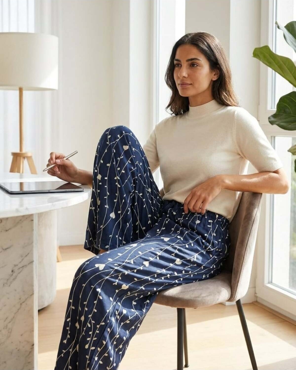 Aura Collections Kadın Büyük Beden Pamuklu Pijama Altı Lastikli Bel Rahat Kesim Battal Boy Soft Örme