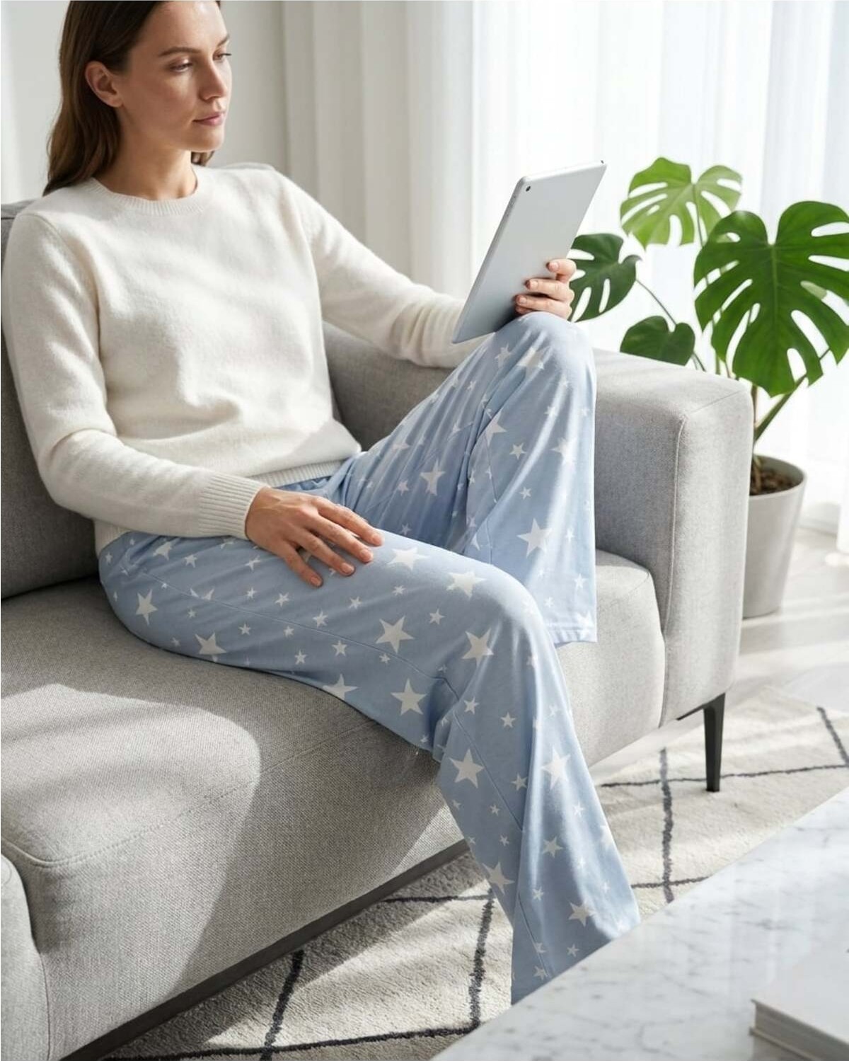 Aura Collections Kadın Büyük Beden Pamuklu Pijama Altı Lastikli Bel Rahat Kesim Battal Boy Soft Örme görsel 7