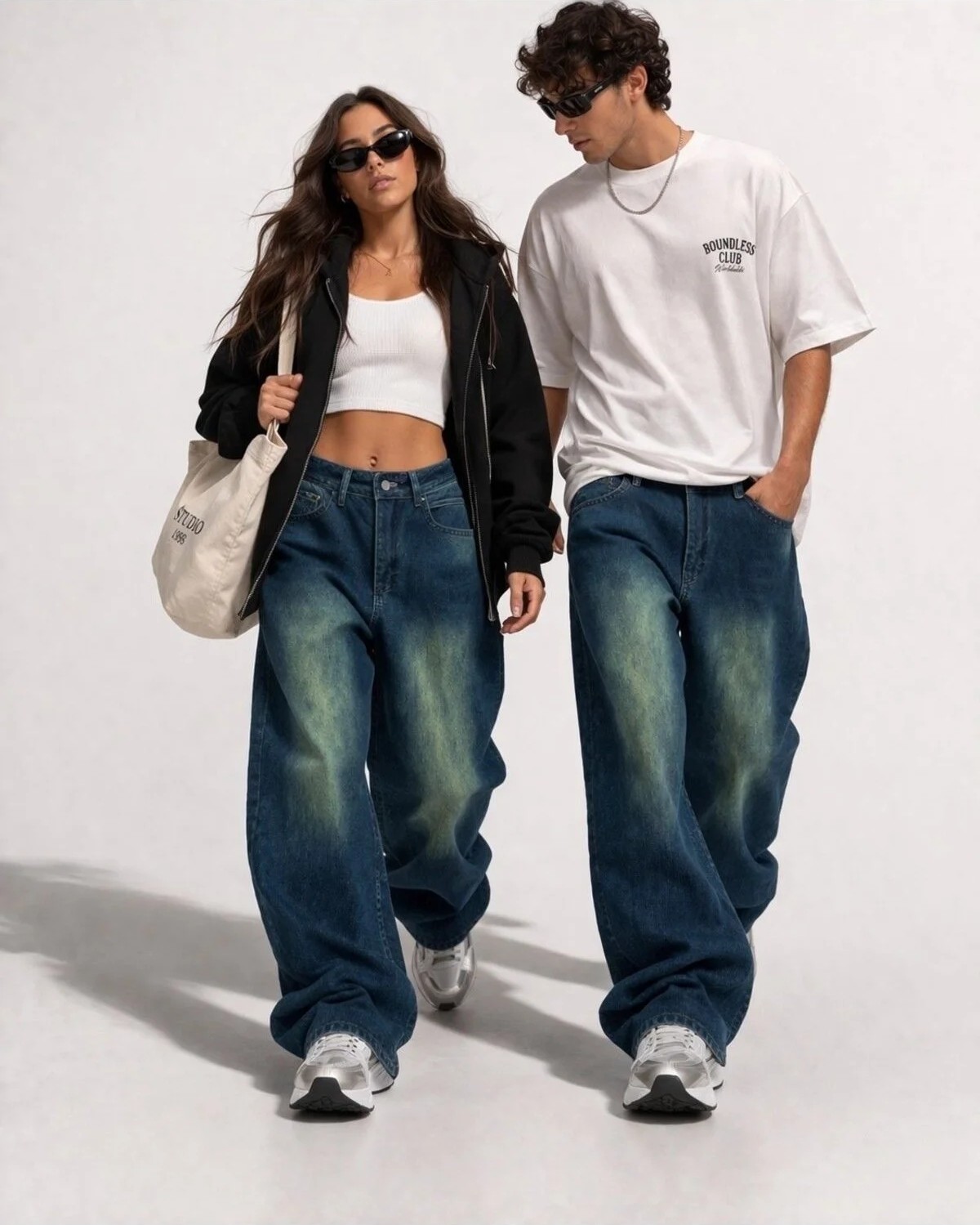 St.Poll Vintage Siyah Yıkamalı Unisex Baggy Jean