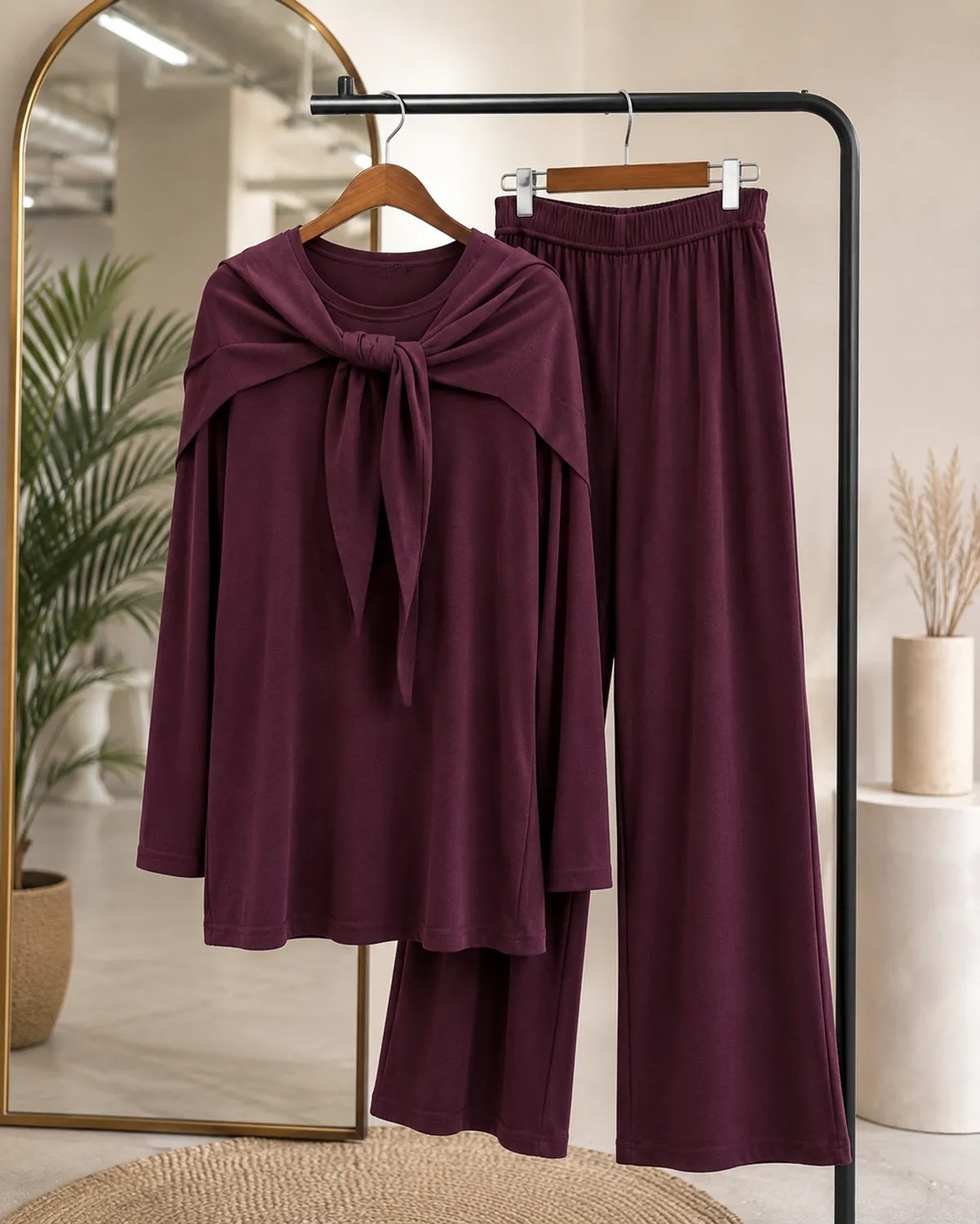 Foremia Pelerin Detay Pantolonlu Pike Takım-Bordo - görsel 7