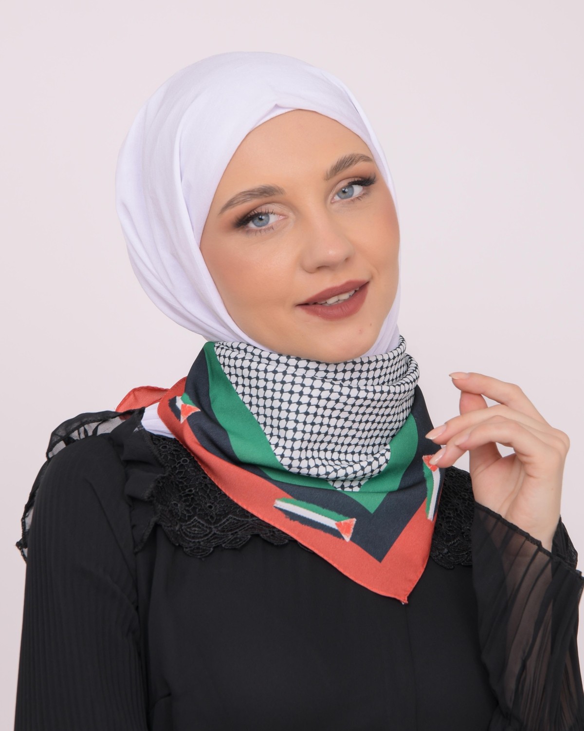 Zaytoon Fular Filistin Kefiye Bayrak Çizgili Kadın Şal Saçaksız Unisex 45x45 cm