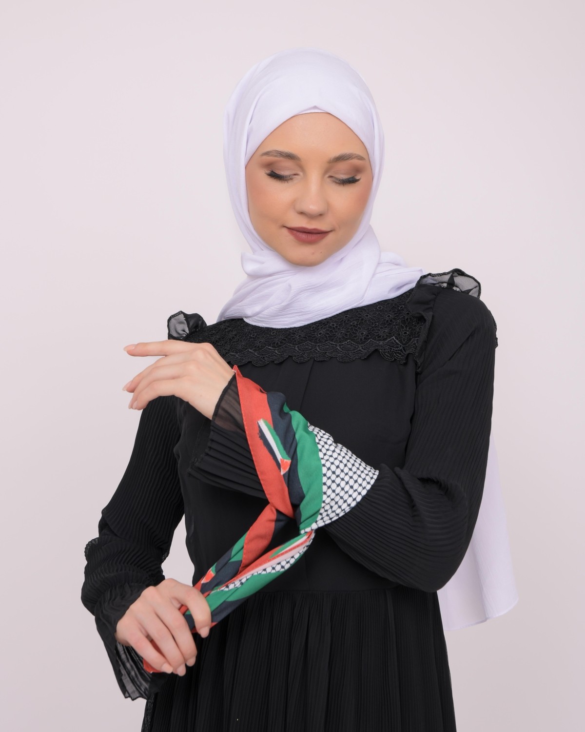 Zaytoon Fular Filistin Kefiye Bayrak Çizgili Kadın Şal Saçaksız Unisex 45x45 cm görsel 3