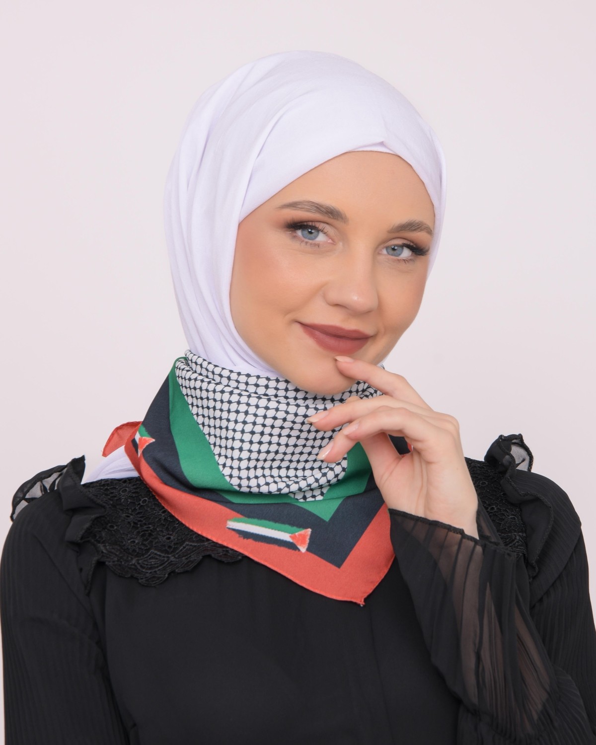 Zaytoon Fular Filistin Kefiye Bayrak Çizgili Kadın Şal Saçaksız Unisex 45x45 cm görsel 5