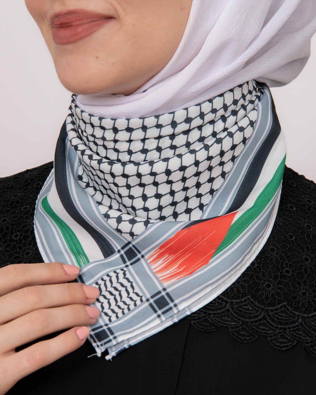 Zaytoon Fular Filistin Kefiye Bayrak Çizgili Kadın Şal Unisex Küçük 45x45 cm görsel 2