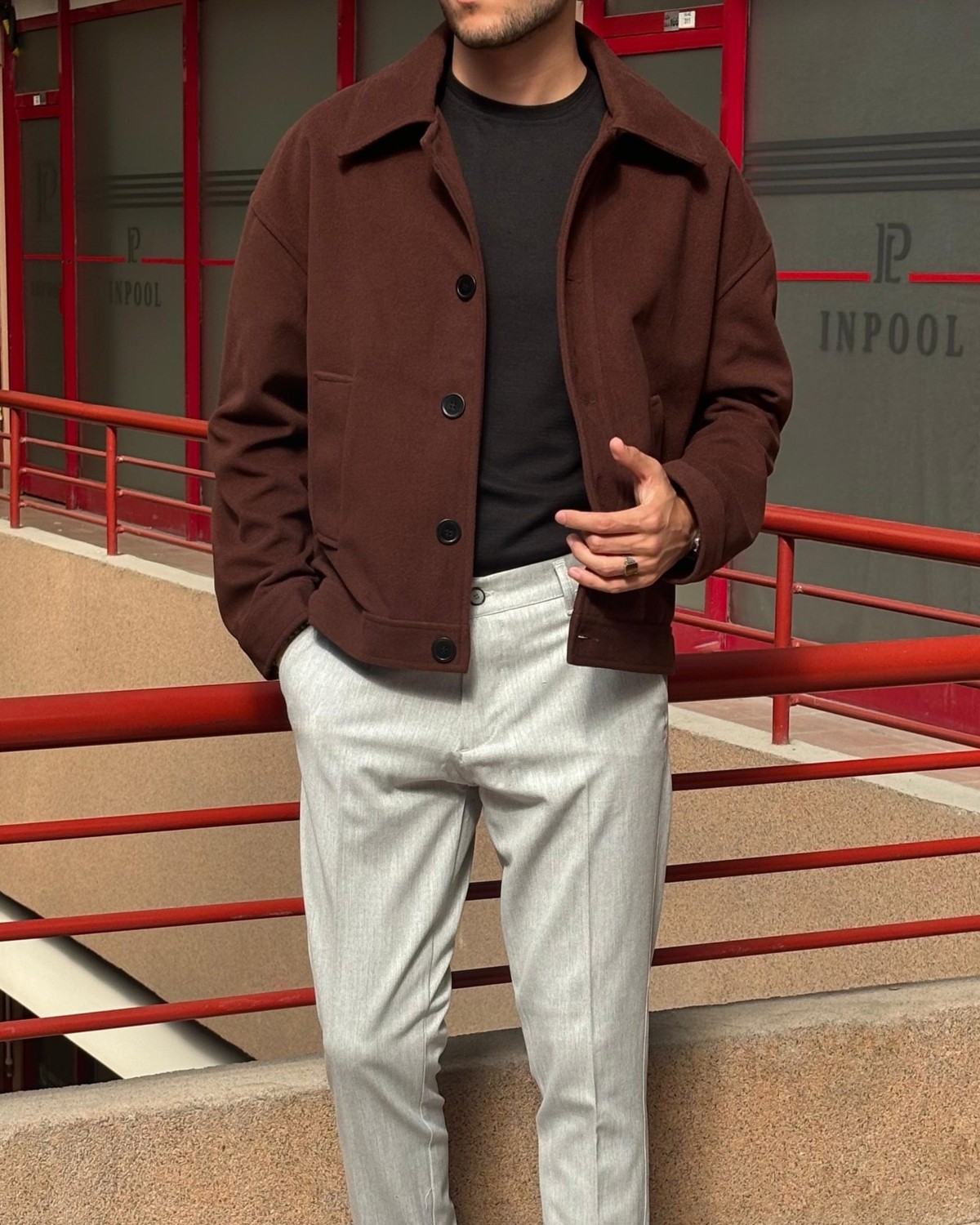 İnpool Gömlek Yaka, Oversize-Fit, Old Money Culture, Düğmeli, Kaşe Kumaş Ceket 24USEC05