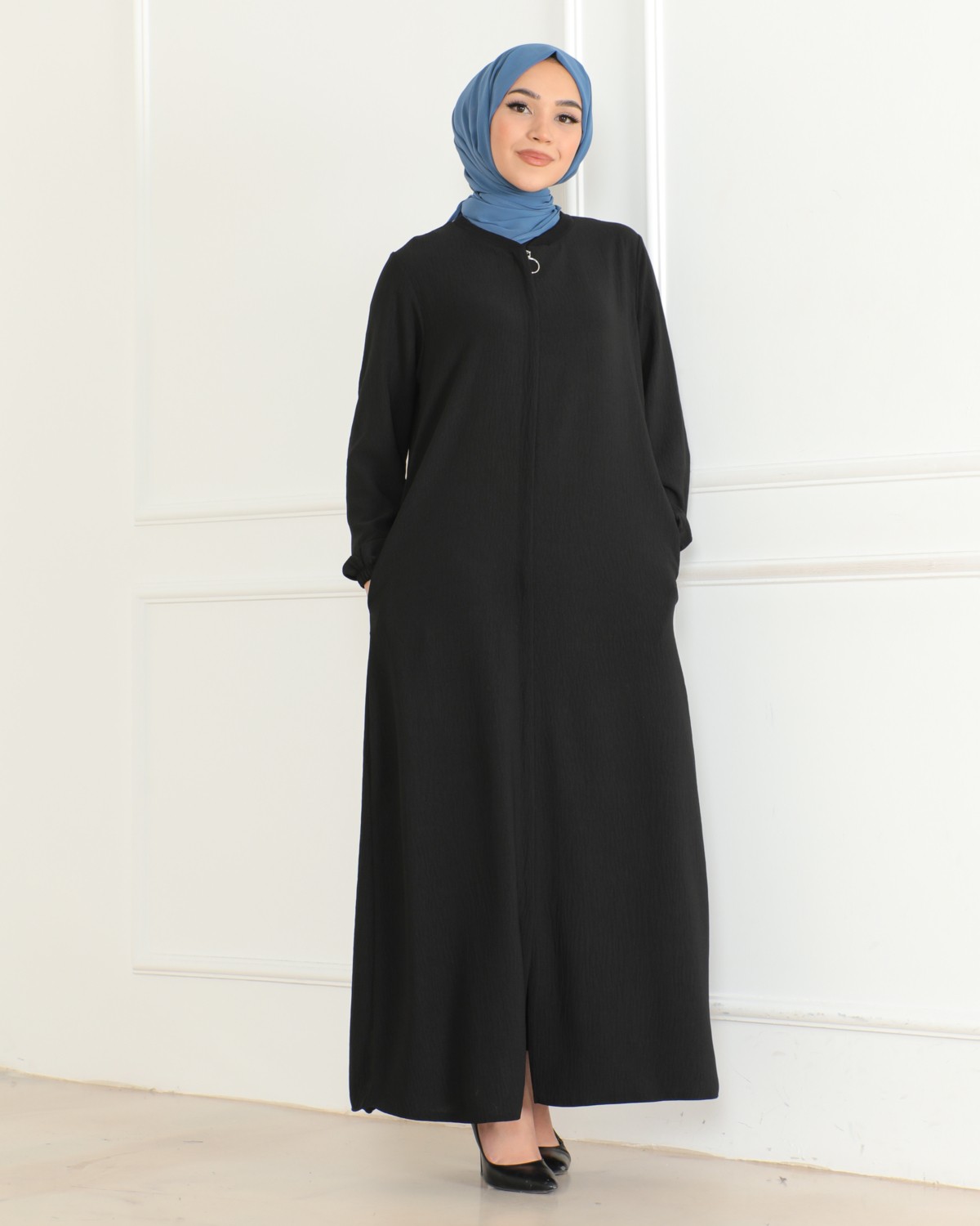 Oktayusta Collection Sade Günlük Tam Boy Gizli Patlı Ferace görsel 4