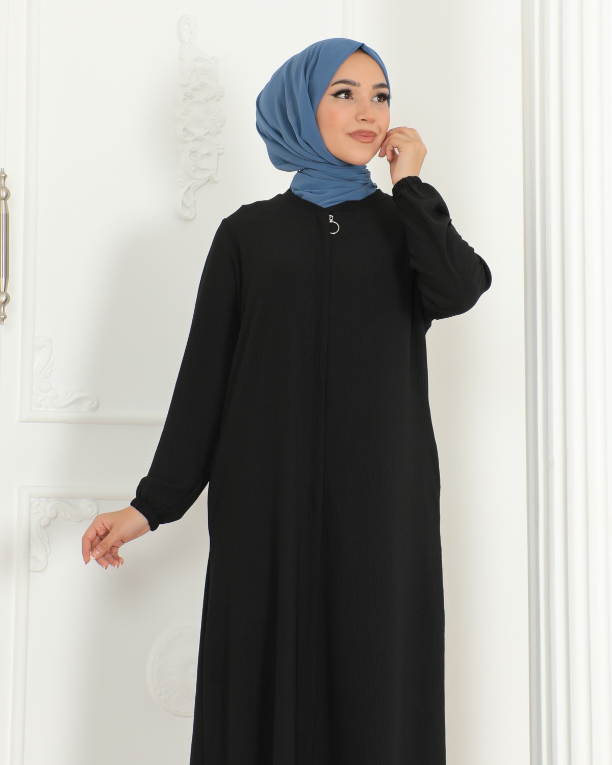Oktayusta Collection Sade Günlük Tam Boy Gizli Patlı Ferace görsel 3