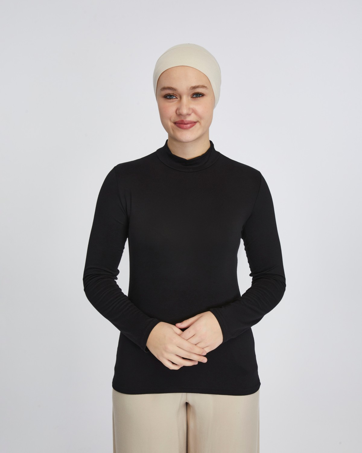 Manolyaşal İslamic Hijab Manolyaşal Hafif Uzun Kollu Balıkçı Yakalı Organik Kadın Body - Siyah - L-XL görsel 8
