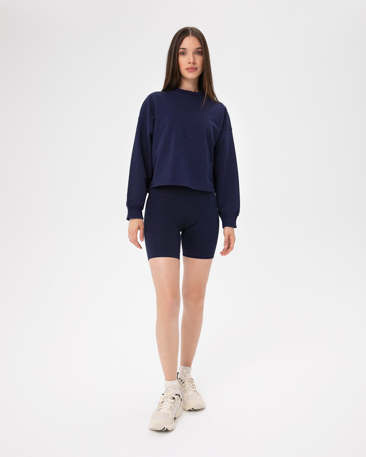 Ayma Active Kadın Lacivert Indigo Basic EasySize Sweatshirt - Uzun Kollu, Basic Fit, Sertifikalı Organik Pamuk, Günlük ve Spor Sweat