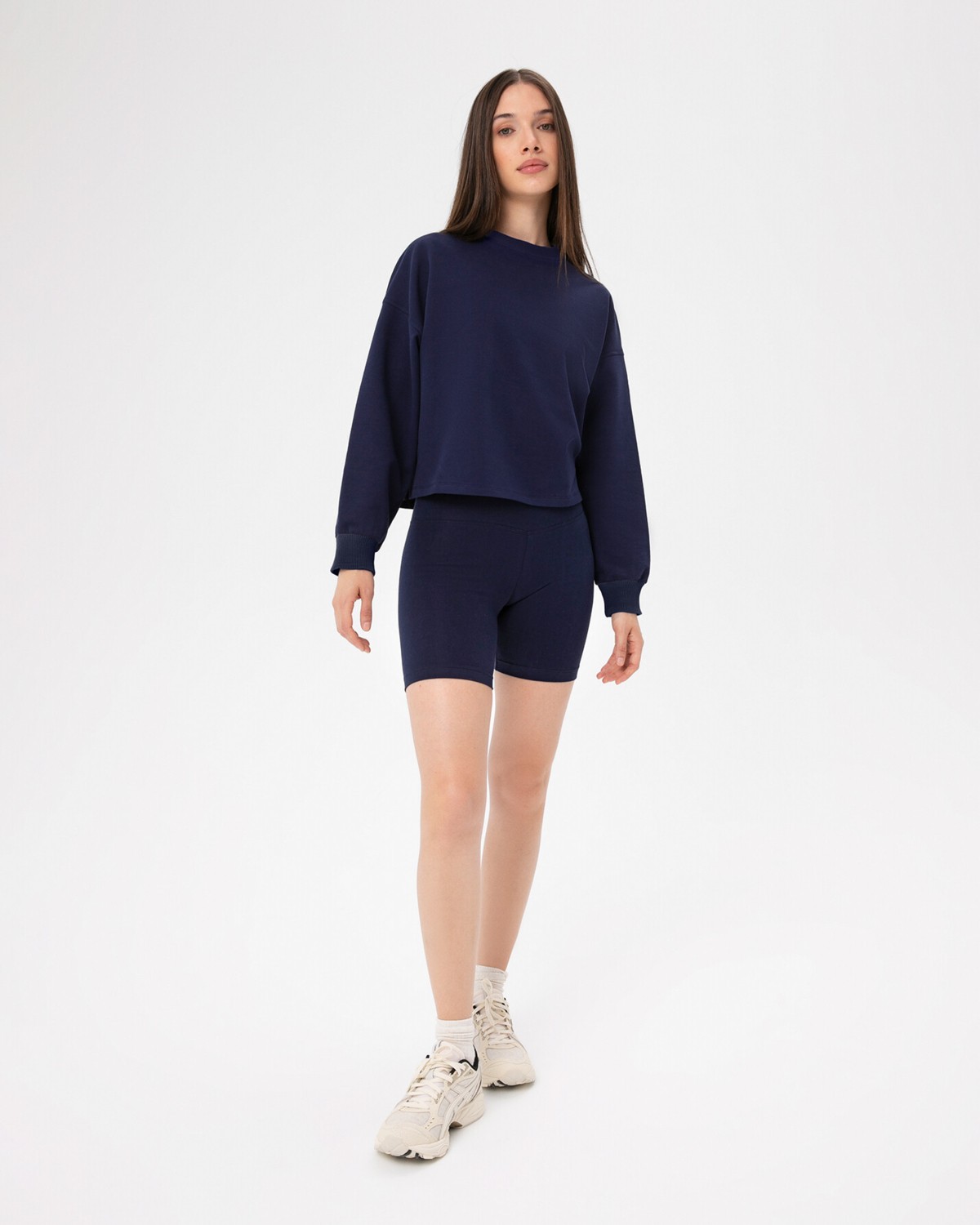 Ayma Active Kadın Lacivert Indigo Basic EasySize Sweatshirt - Uzun Kollu, Basic Fit, Sertifikalı Organik Pamuk, Günlük ve Spor Sweat görsel 4