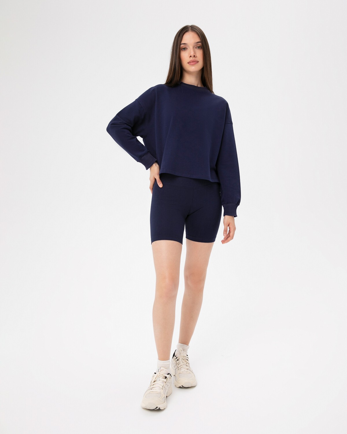Ayma Active Kadın Lacivert Indigo Basic EasySize Sweatshirt - Uzun Kollu, Basic Fit, Sertifikalı Organik Pamuk, Günlük ve Spor Sweat görsel 5