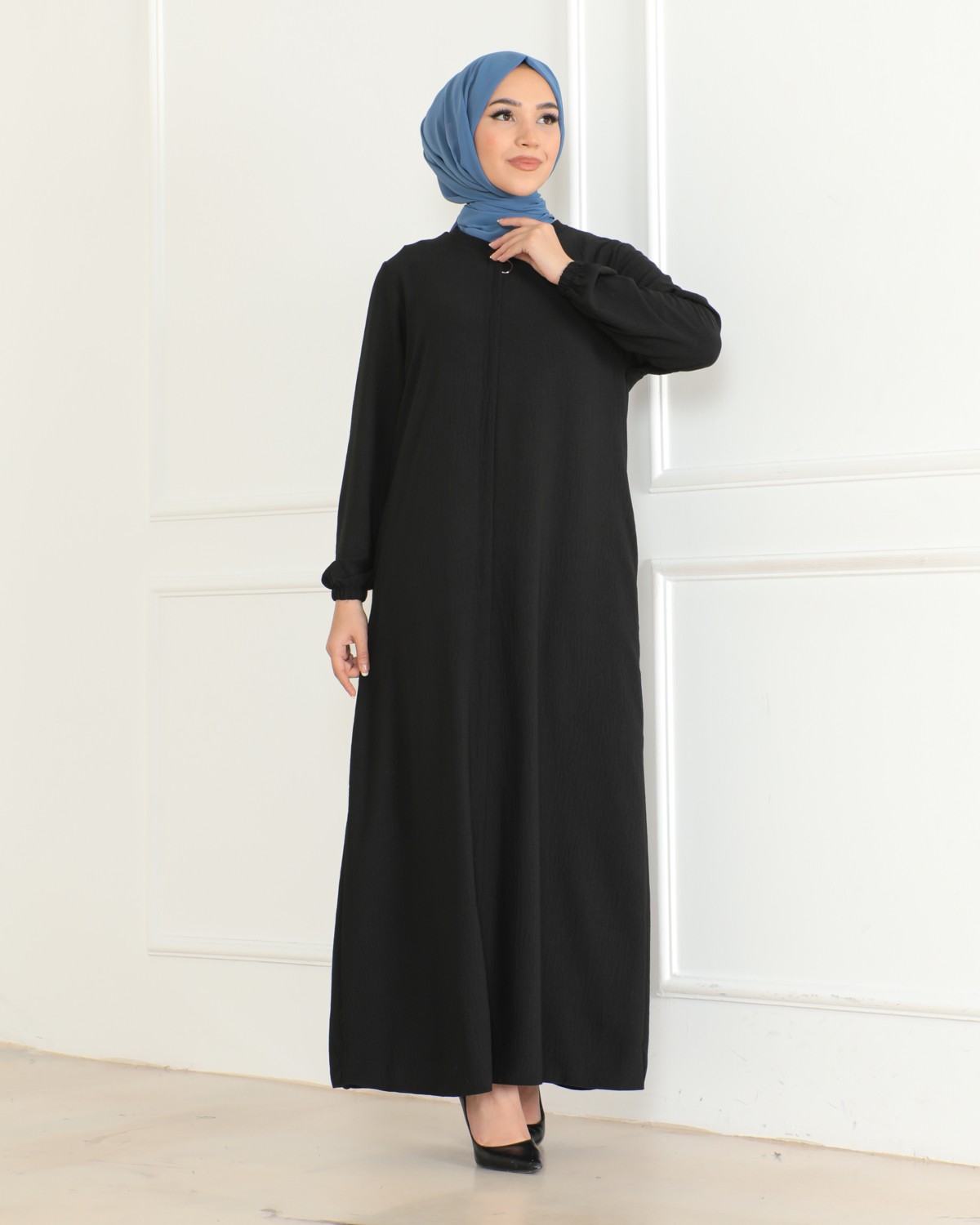 Oktayusta Collection Sade Günlük Tam Boy Gizli Patlı Ferace görsel 2