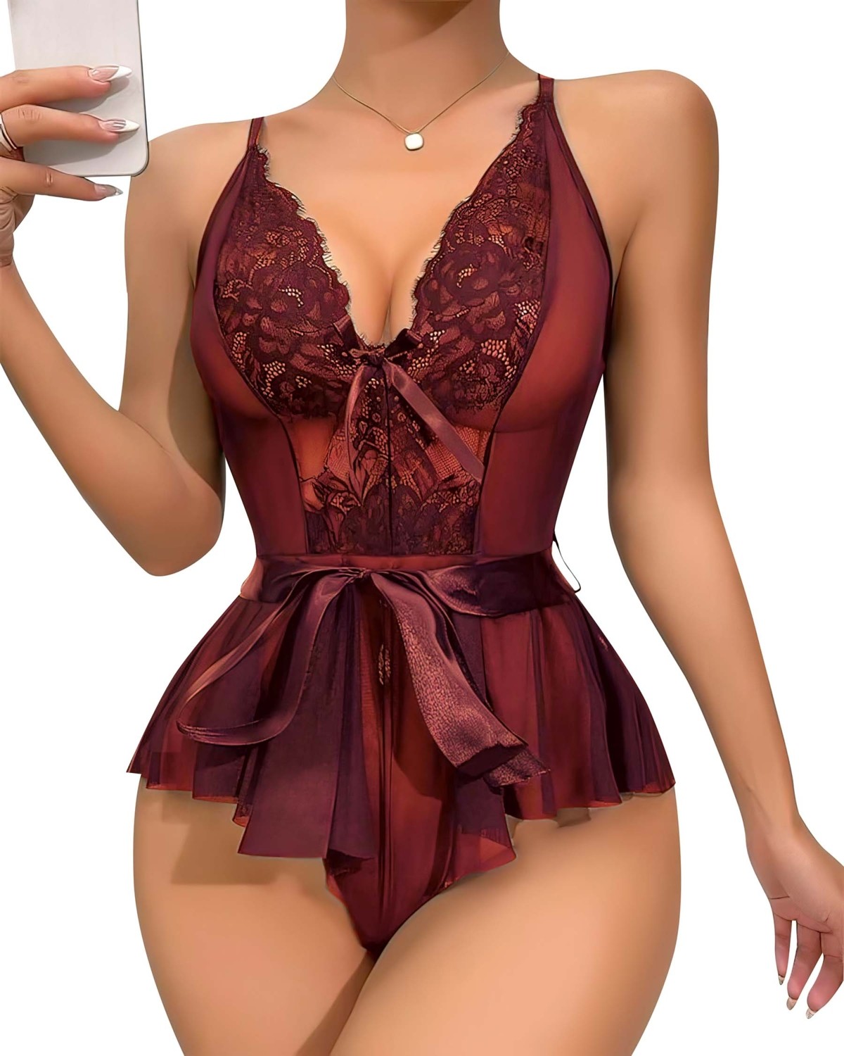 Selveta Zarif Dantel ve Tül Detaylı Fantezi Babydoll Gecelik