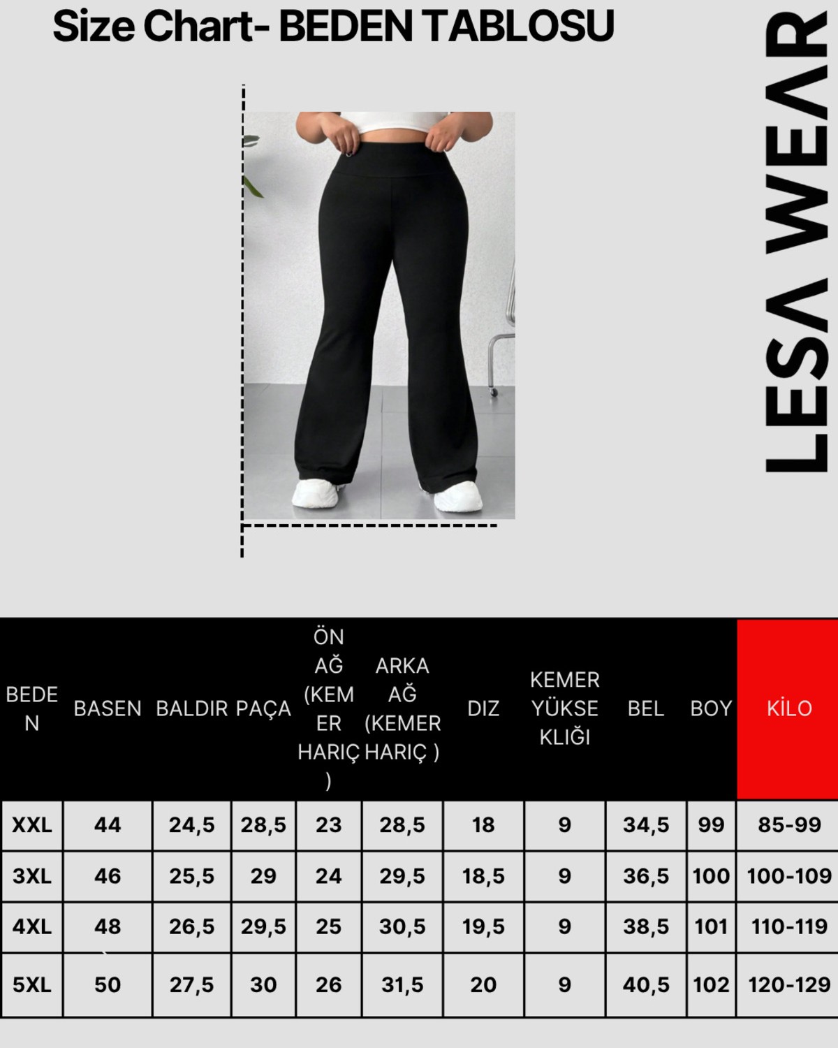 Lesa Wear Büyük Beden Yüksek Bel Toparlayıcı ve Sıkılaştırıcı Ispanyol Paça Tayt, Büyük Beden Spor Tayt görsel 2