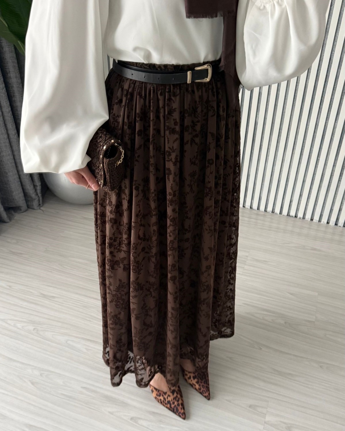 Molly Nelly Kadın Astarlı Dantelli Şık Kloş Etek görsel 3