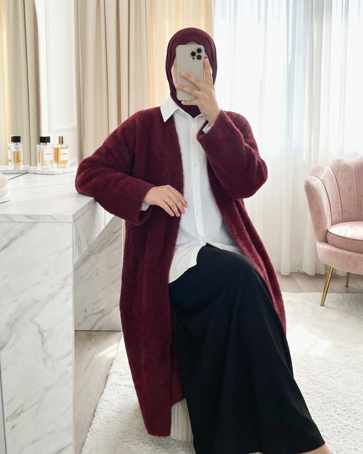 Moda Morfo Sakallı Uzun Yumoş Hırka -Beyaz