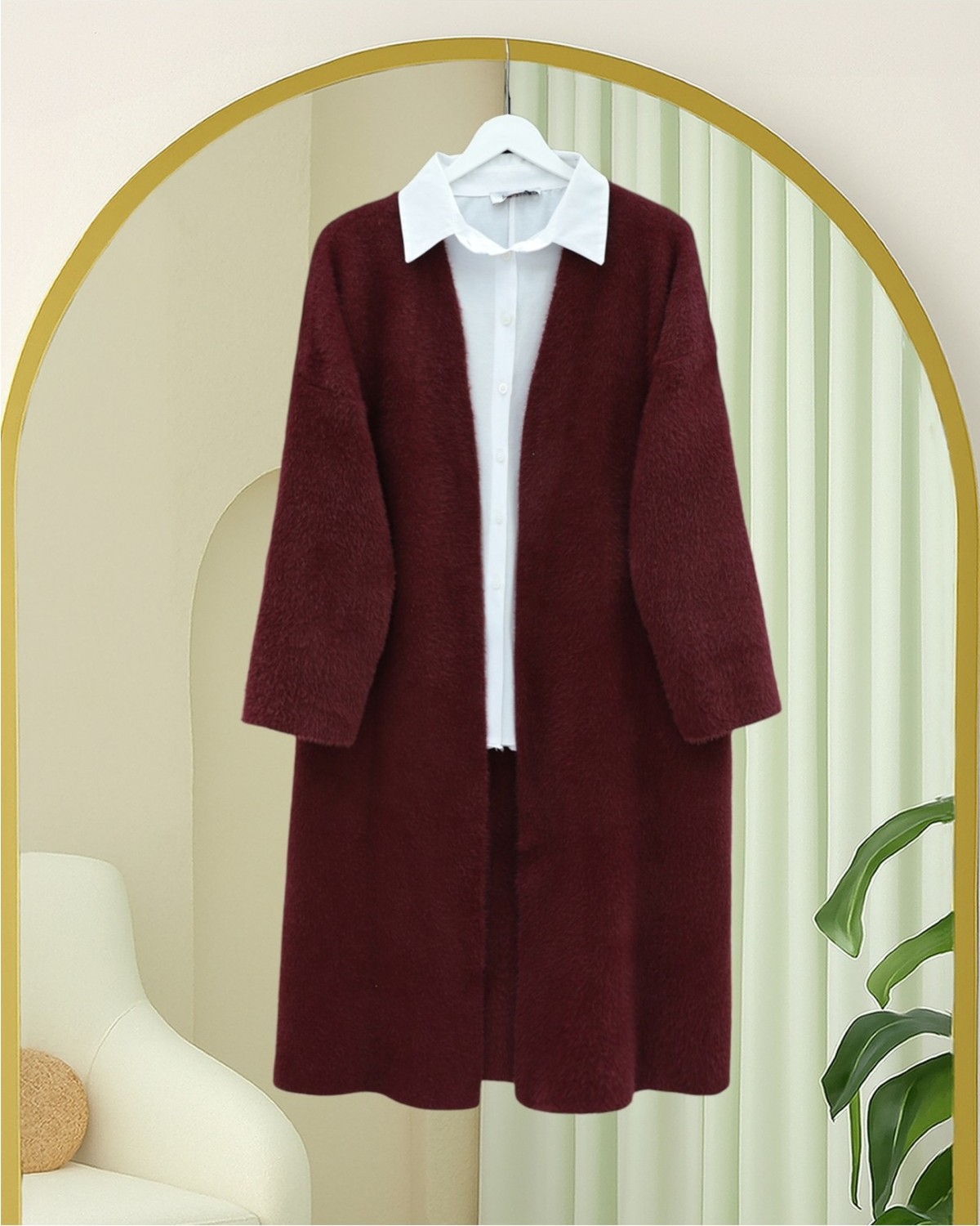 Moda Morfo Sakallı Uzun Yumoş Hırka -Beyaz görsel 2