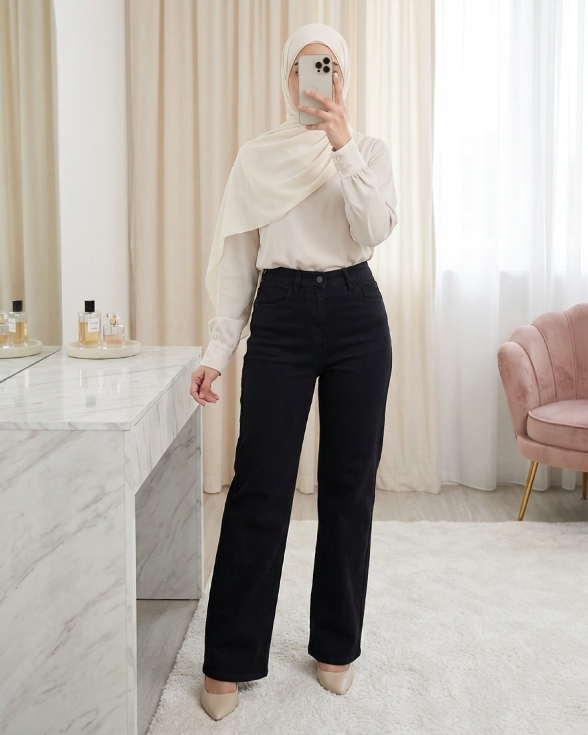 Moda Morfo Cepli Fermuarlı Palazzo Kot Pantolon -Siyah