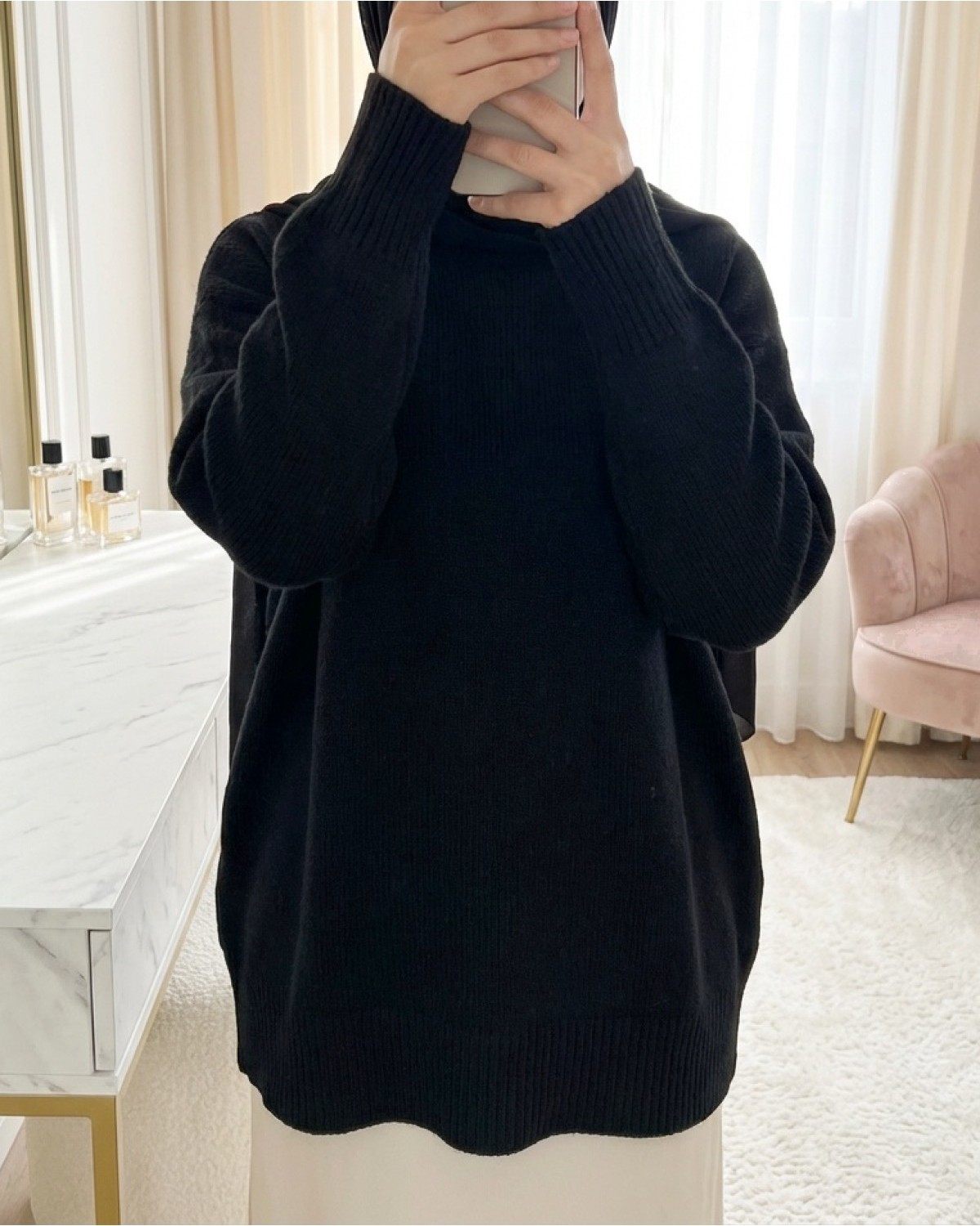 Moda Morfo Yarım Boğazlı Yumoş Salaş Triko Kazak -Siyah