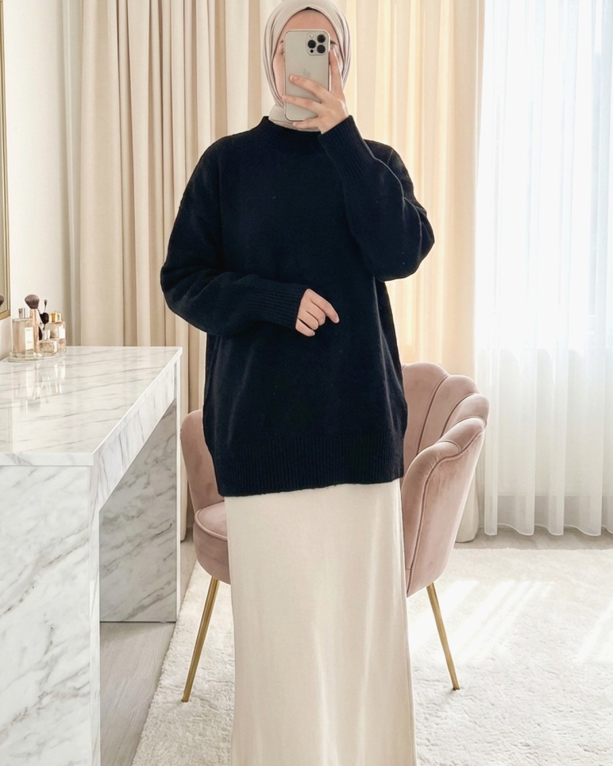 Moda Morfo Yarım Boğazlı Yumoş Salaş Triko Kazak -Siyah görsel 2