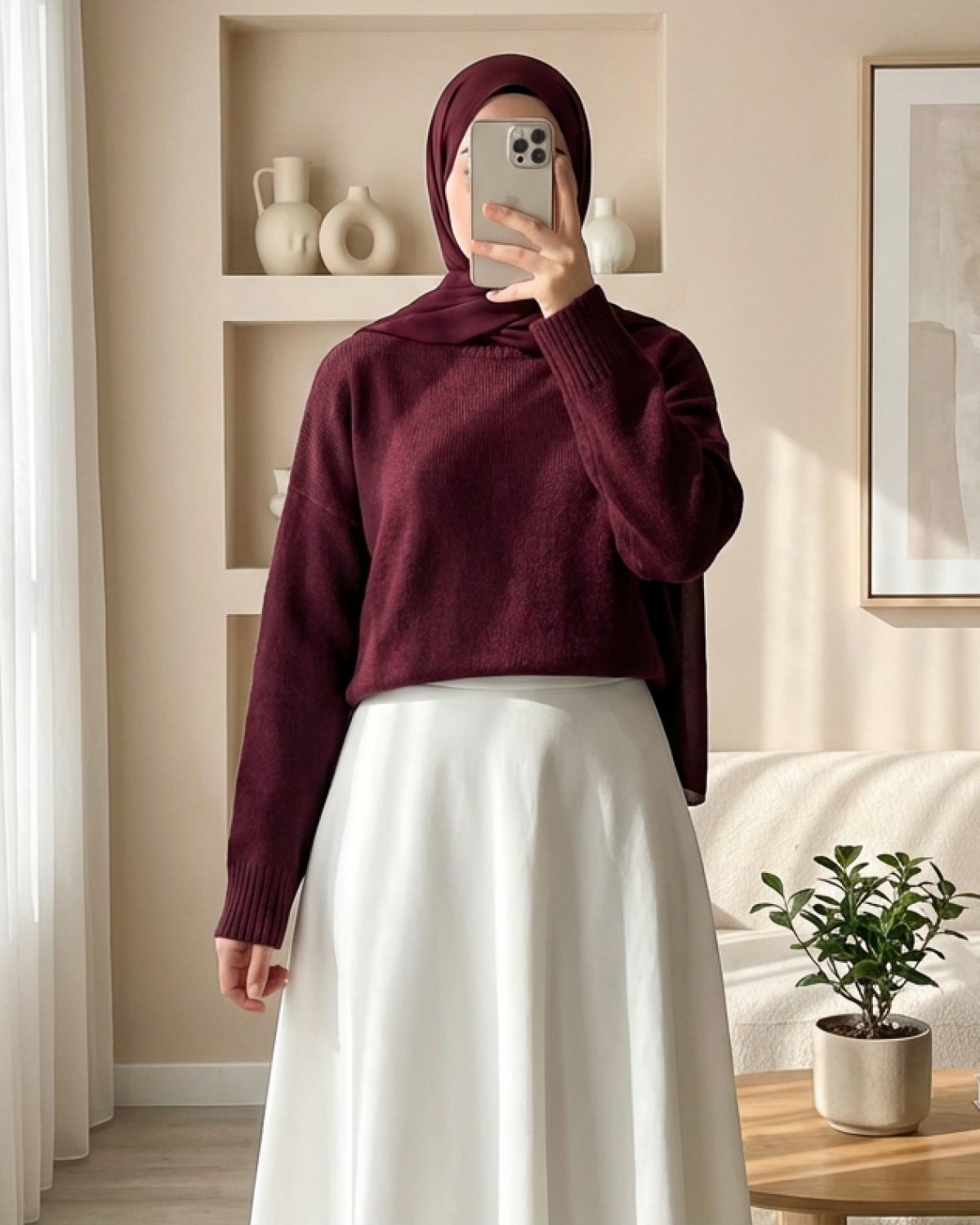 Moda Morfo Yarım Boğazlı Salaş Triko Kazak -Bordo