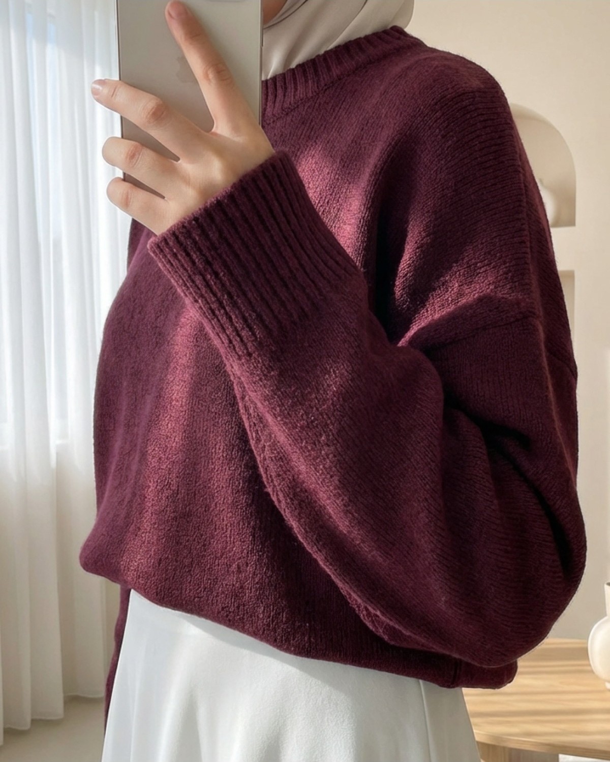 Moda Morfo Yarım Boğazlı Salaş Triko Kazak -Bordo görsel 2