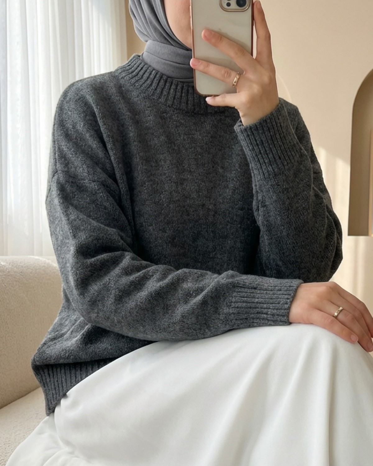 Moda Morfo Yarım Boğazlı Salaş Triko Kazak -Bordo görsel 8