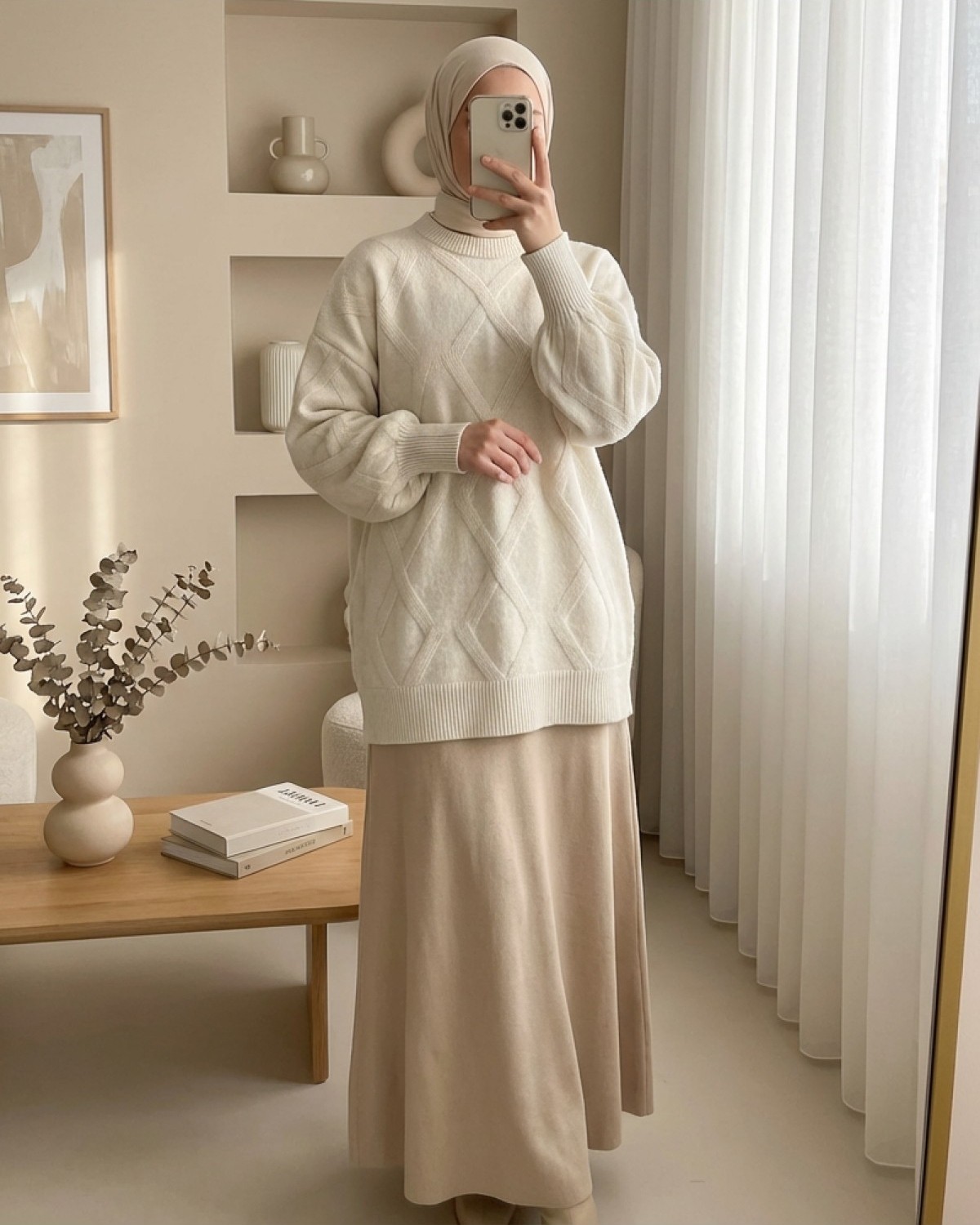 Moda Morfo Baklava Desenli Yumoş Triko Tunik -Gri